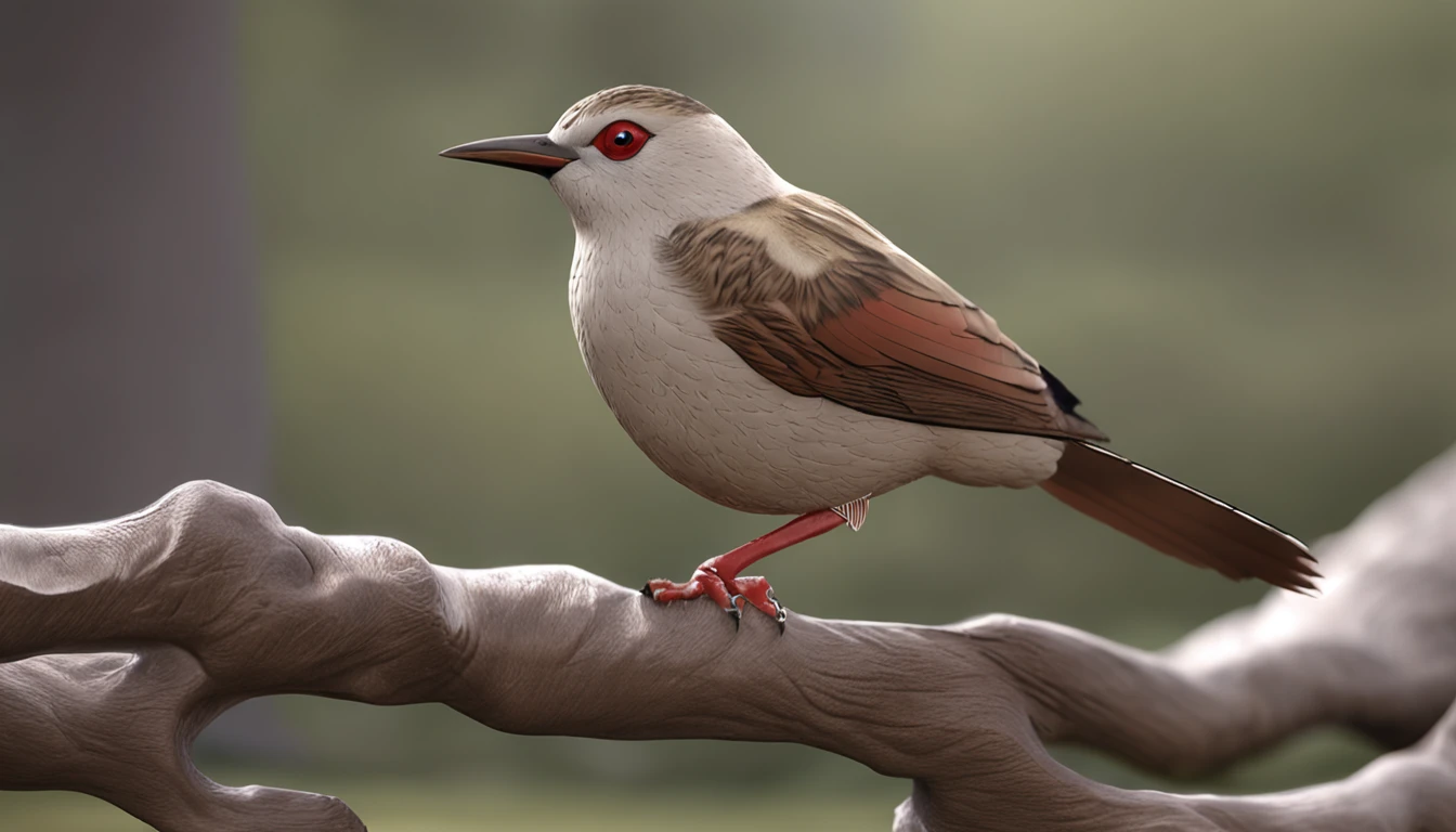 Japanese disabelitas bird are brown eyes beige body and dark brown tail on the bottom beige all over its body that is in a tree is the main protagonist Natural realistic rendering, fotorrealista altamente detallado, render fotorrealista, Arte conceptual fotorrealista, Render hiper real, Renderizado 3D realista rojo, Aves f CGsociety, Imagen fotorrealista, fotorrealista altamente detallado, Renderizado detallado hiperrealista, Imagen detallada fotorrealista, Red bird, super detailed render, Renderizado de alta calida