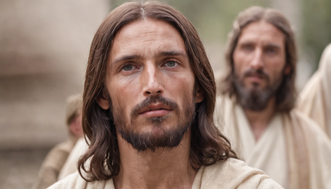 Jesus Christ healing a cripple in the crowd