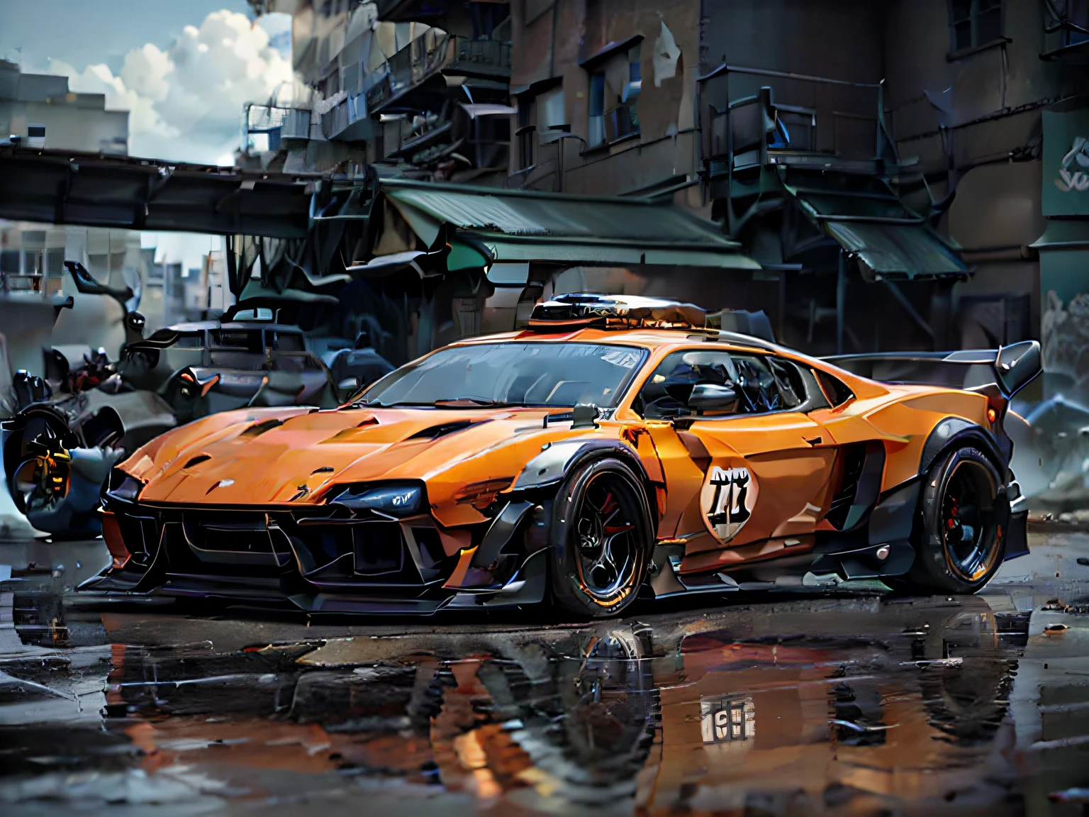 Near future, car, sports car, neon, pulsating, cool, black, orange,