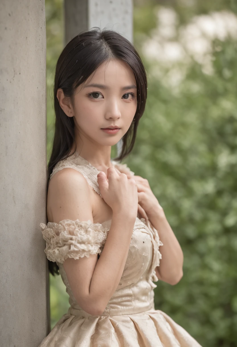 (full body Esbian) Young Sora Aoi wearing a slippery skirt，It seems to blend seamlessly with its surroundings。jpn，(masutepiece)