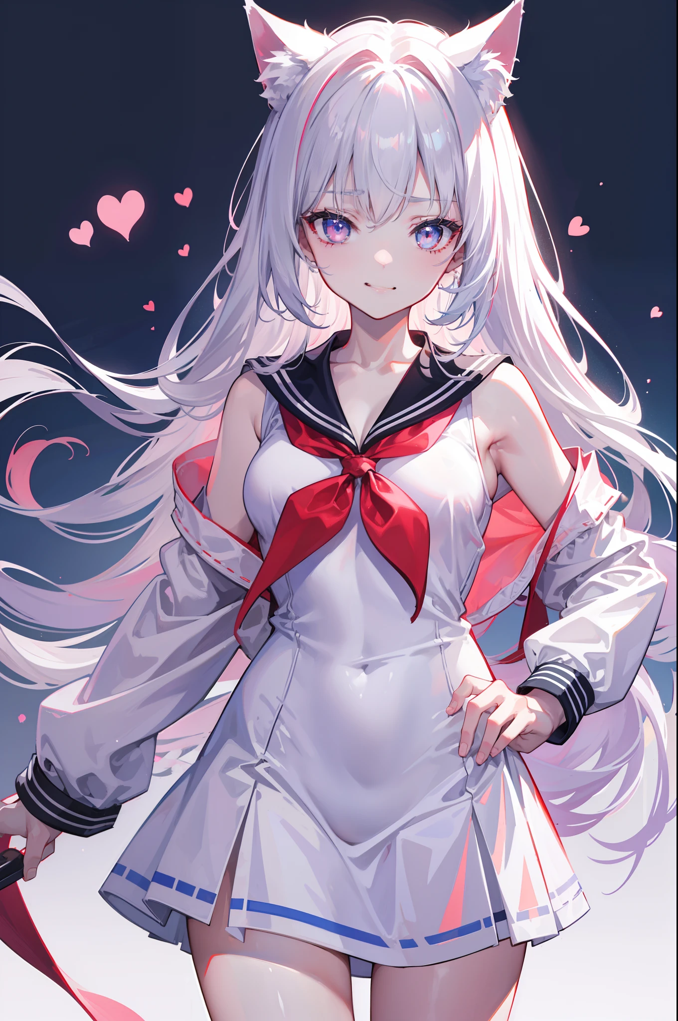 Fang, Silver hair, Heart-shaped pupils, Cat ears, grin, Glowing light, filmgrain, 8K, Super detail, ccurate, Best quality, 1080p, hyper HD, 8K animal ears,Be red in the face,schoolgirls,White sailor suit blue collar,weeping,Fall down,cat ear,A pink-haired,open waist,Lower body naked,barechested,barechested,Leakage of female genital organs,an female genital organs(an female genital organs,dampness,dampness,dampness,Mucus)photograph realistic,best qualtiy,tmasterpiece,Extremely refined and beautiful,extremely detaile,CG,8K,Amazing Cleavage,finely detailled,tmasterpiece,Best quality at best,extremely detailed CG unity 8k wal