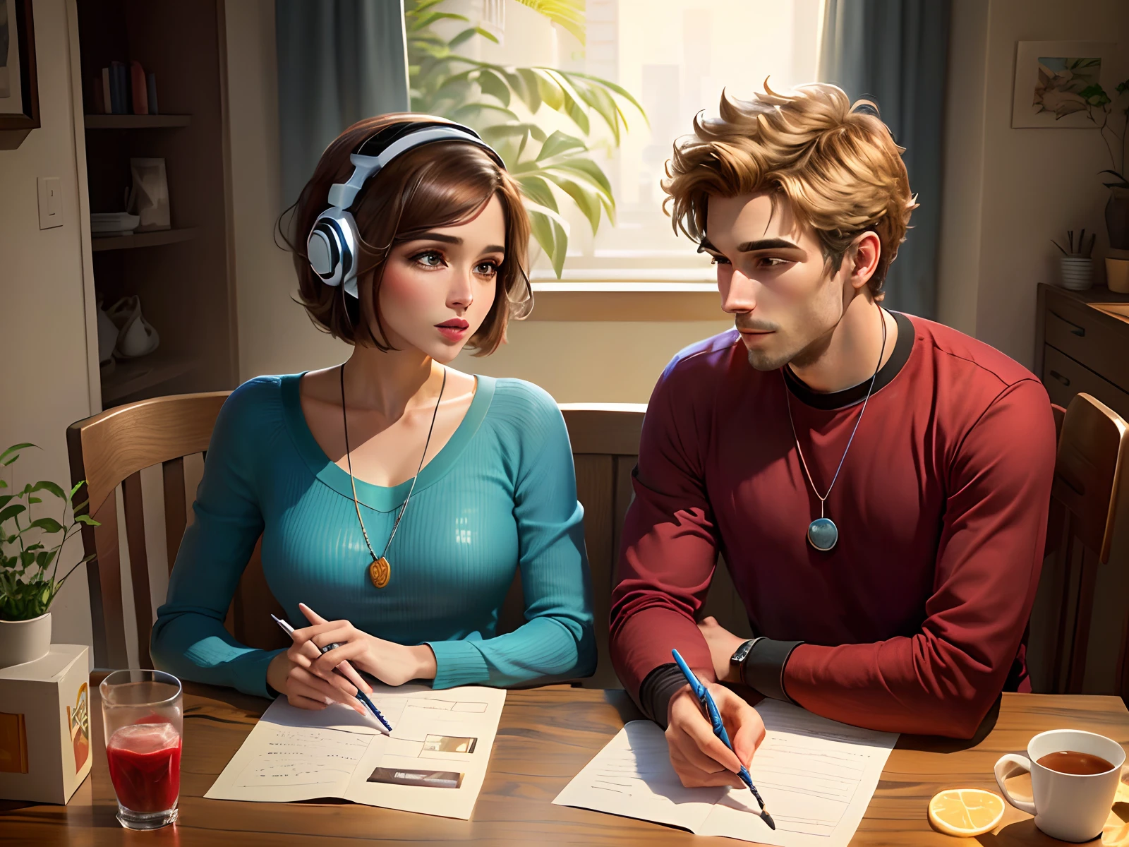 um casal sentado em uma mesa do siri cascudo no estilo do desenho bob esponja