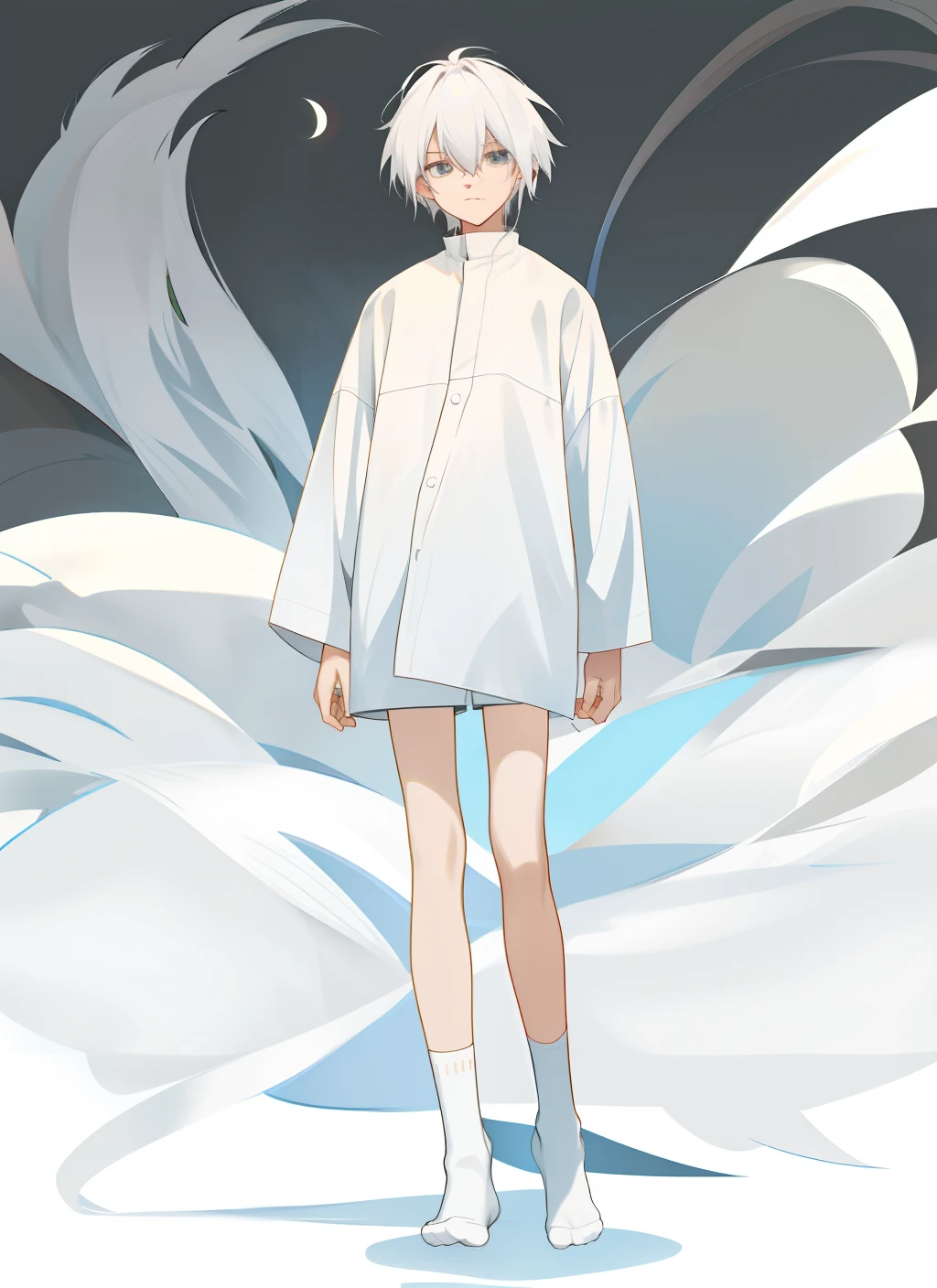 White-haired man，bareness，Wear white socks，No shoes on，