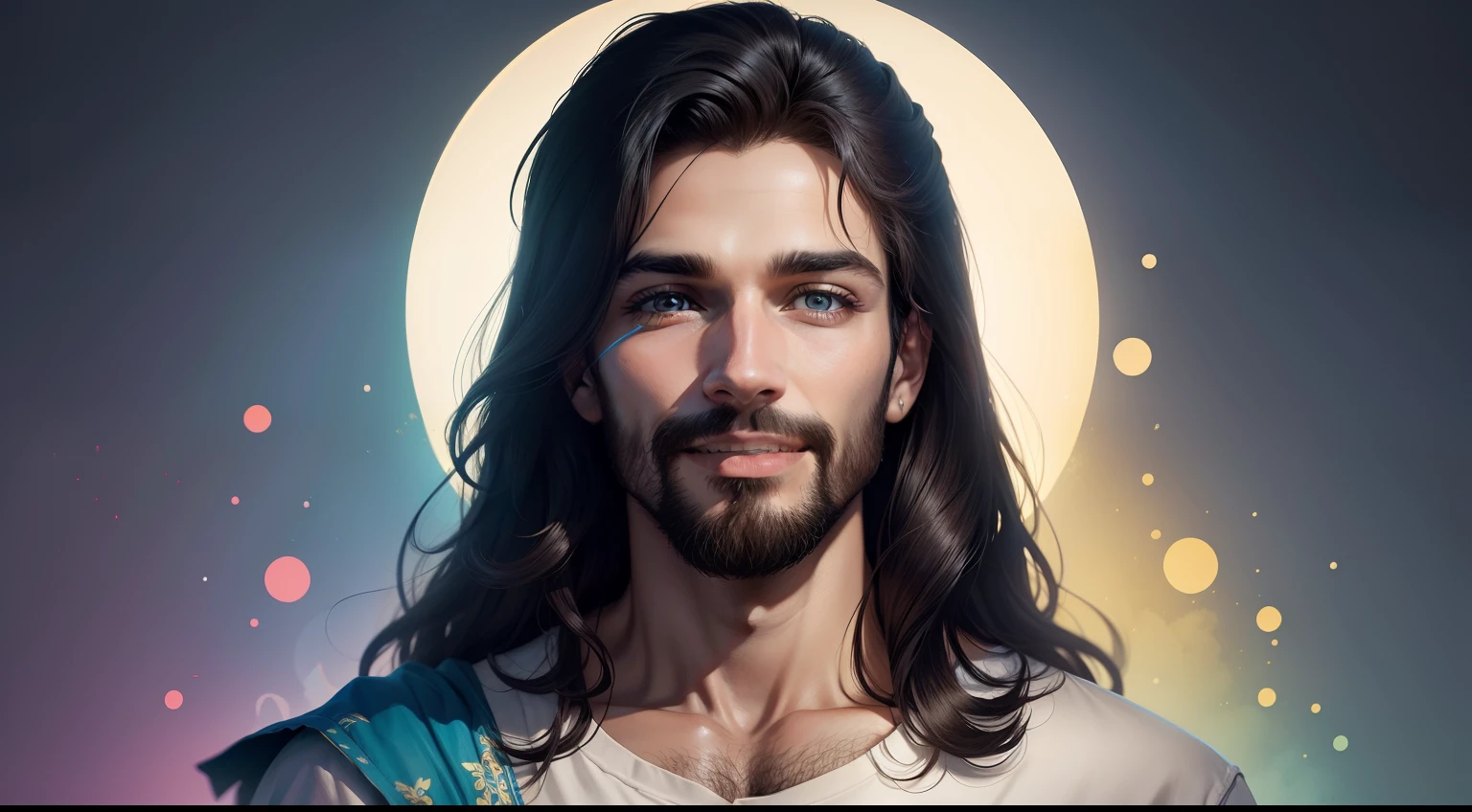 JESUS CRISTO HOMEM 33 ANOS FELIZ FUNDO COLORIDO ALEGRE BONITO