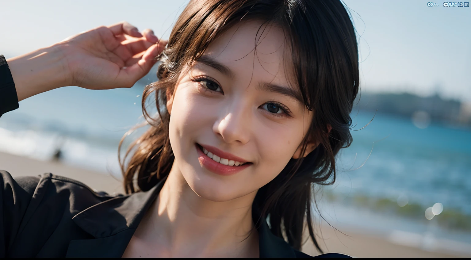 Draw the jacket correctly、left and right balance、(8K、Raw photography、top-quality、masuter piece:1.2)、ultra-detailliert、ultra res、(realisitic、rialistic photo:1.37)、portlate、high-definition RAW color photography、Professional Photography、highly detailed and beautiful、ighly detailed、8K Picture Wallpaper、amazing detailed、huge filesize、Official art、Highly detailed CG Unity 8K wallpapers、Smile with mouth closed