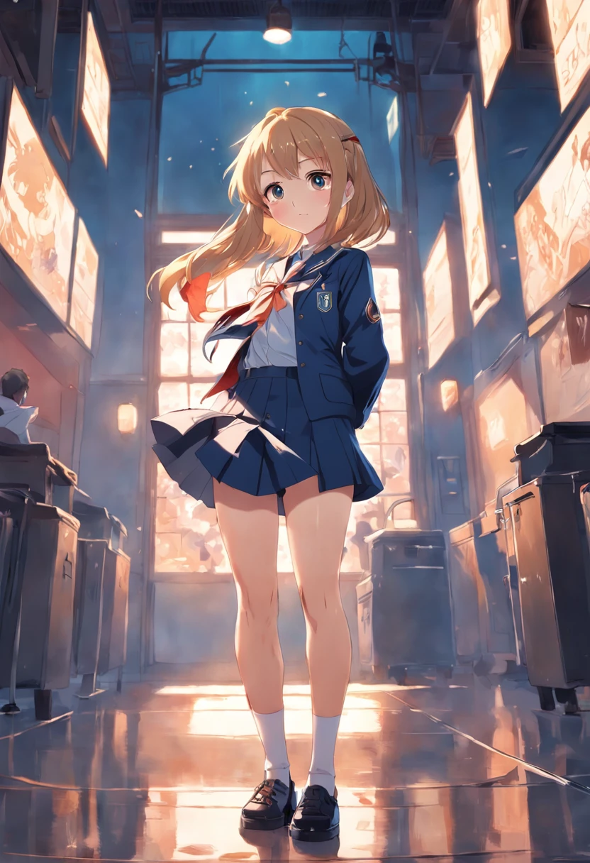 1girl, solo,(best quality),(masterpiece:1.1), full body, looking_at_viewer, dynamic angle, school uniform, cute, clear facial skin,