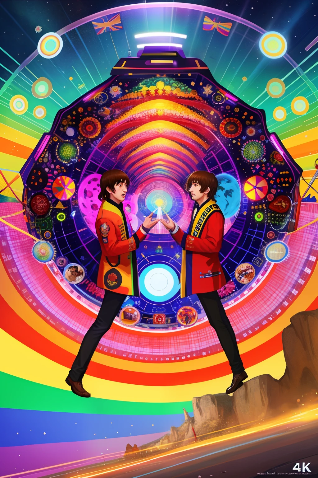 Beatles in a psychedelic submarine, concept art 4k, chaos