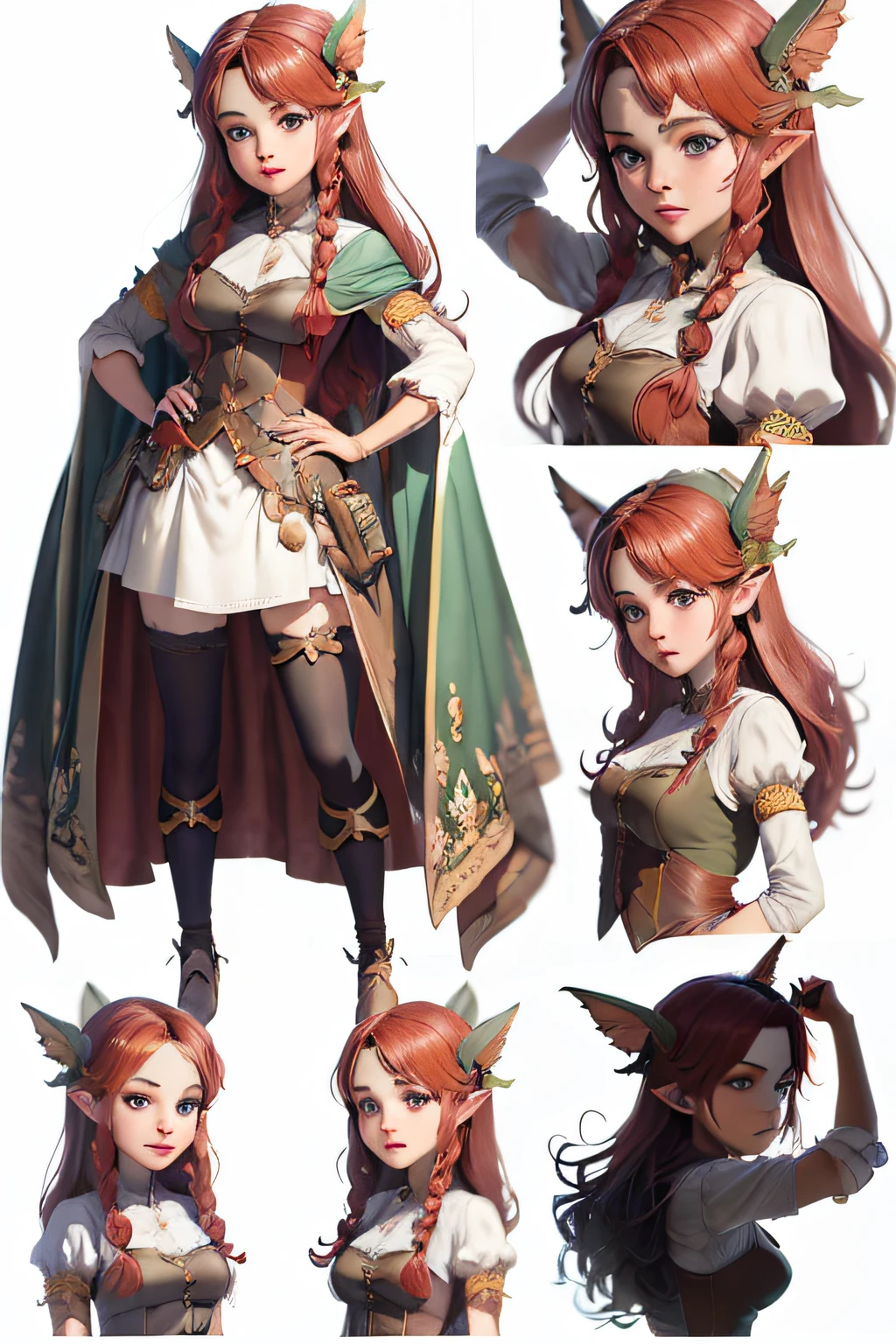 um grupo de fotos de uma mulher com cabelos ruivos e uma capa, 2. 5 d cgi anime fantasia arte, ****** elfa, arte de personagem impressionante, design de personagens de fantasia, cushart krenz arte chave feminina, personagem de fantasia hiperdetalhado, design de personagem de alta qualidade, by senior character artist, arte do personagem de fantasia, arte detalhada do personagem, arte detalhada do personagem de anime, personagem de fantasia