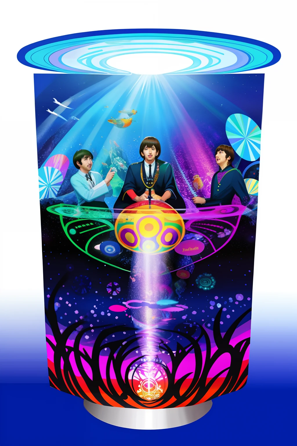 Beatles in a psychedelic submarine, concept art 4k, chaos
