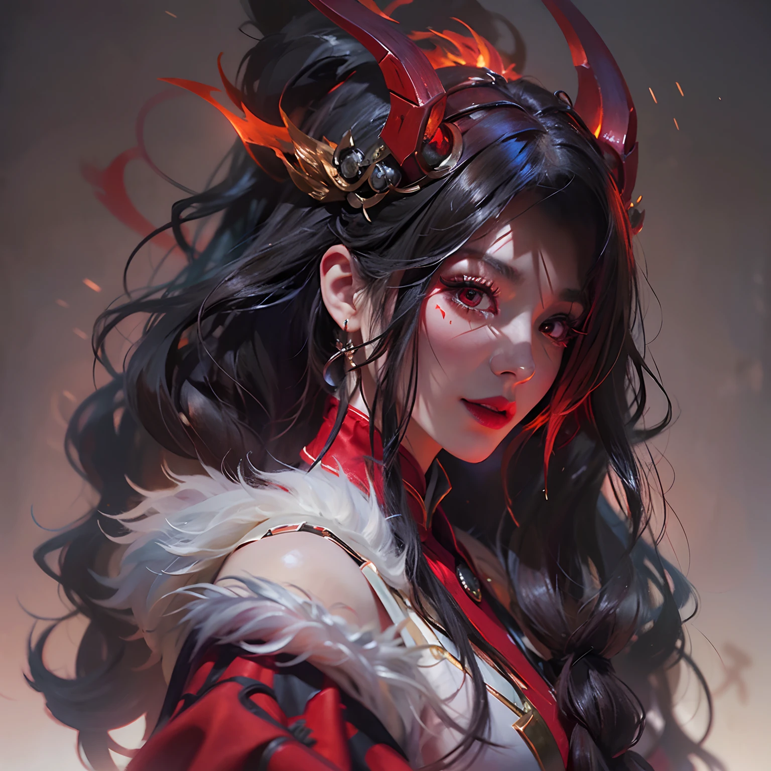 Black-haired god, white mask woman, red wedding dress, crying, close-up figure painting, gorgeous Guwiz style art, breathtaking epic character painting, Fan Qi, Yang J, Wu Zhun Shifan, etc., wonderful artistic journey on Guwiz Pixiv.