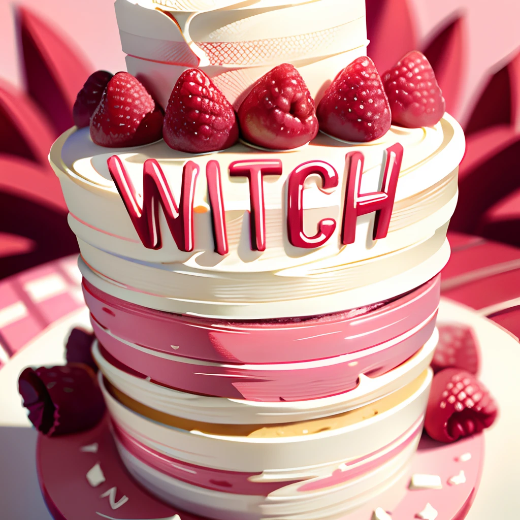 "textured cream swirl on a delicious cake with a vibrant raspberry topping, beautifully adorned in shades of pink"