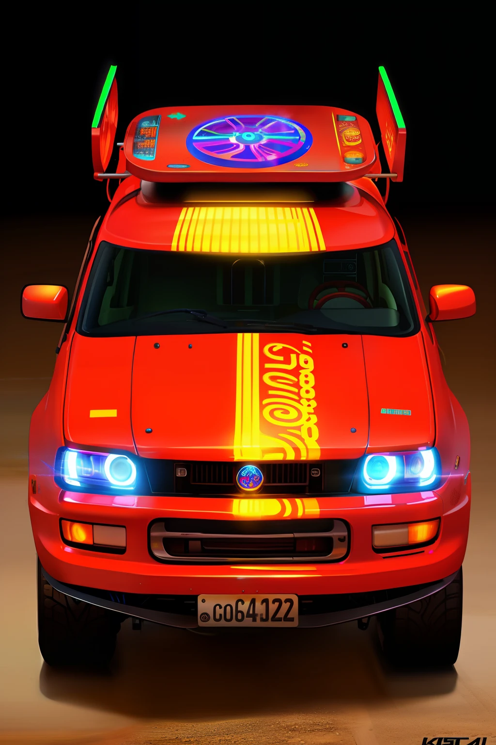 psychedelic toaster with tires and chrome wheels, concept art 4k, chaos