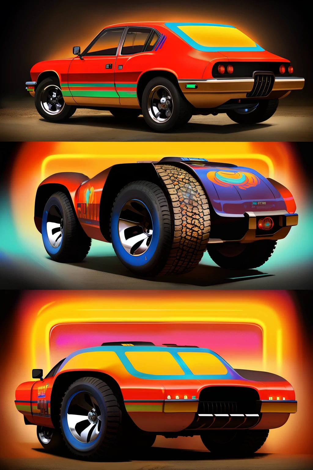 psychedelic toaster with tires and chrome wheels, concept art 4k, chaos