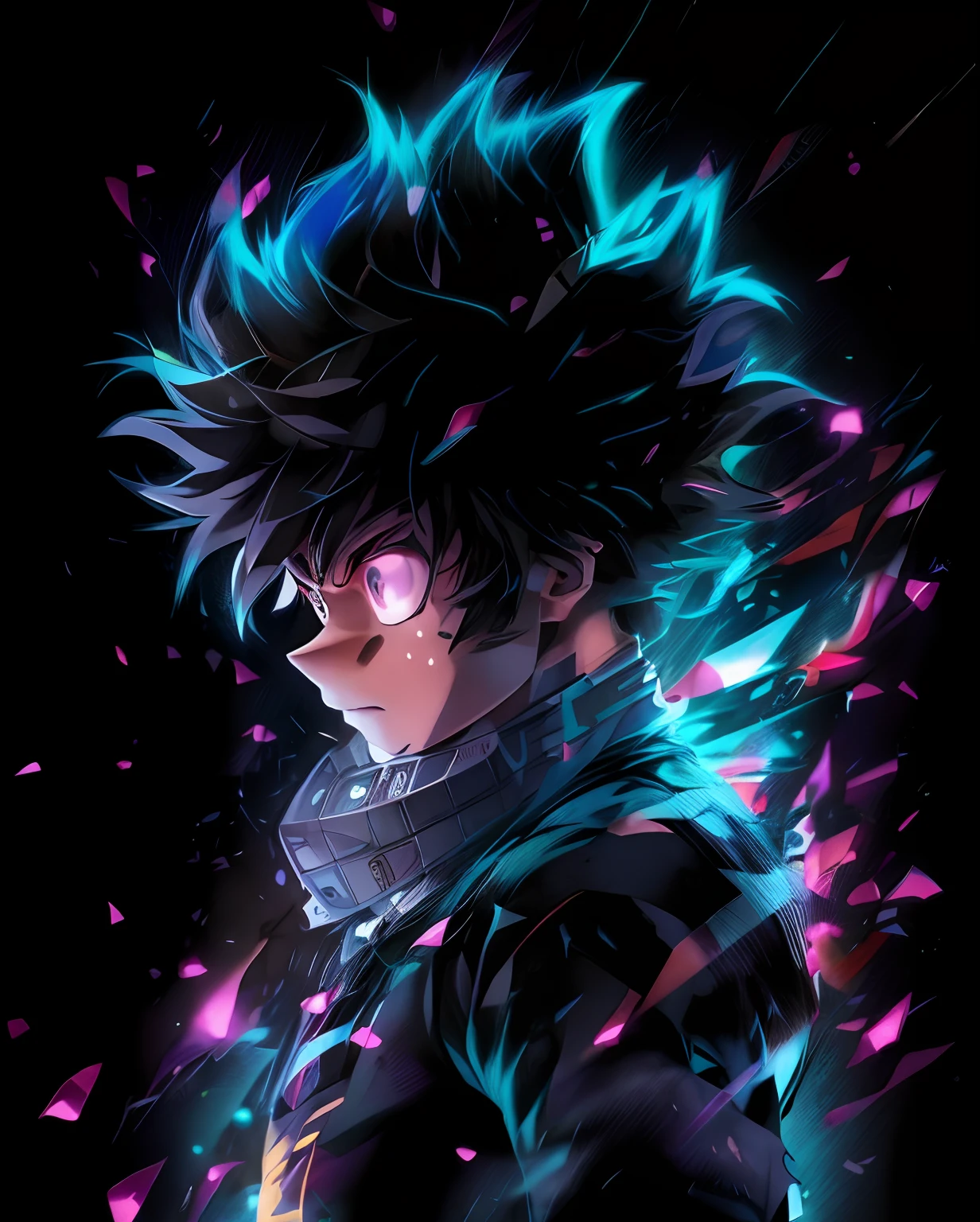 menino anime com um fundo preto e luzes coloridas, 4k anime wallpapers, 4k anime wallpapers, Anime Art Wallpaper 4K, Anime Art Wallpaper 4K, badass anime 8 k, papel de parede anime 4k, Anime Art Wallpaper 8K, 4 k manga wallpaper, Estilo anime 4K, Anime Wallaper, Arte do local, papel de parede anime ultra hd, Fanart de alta qualidade