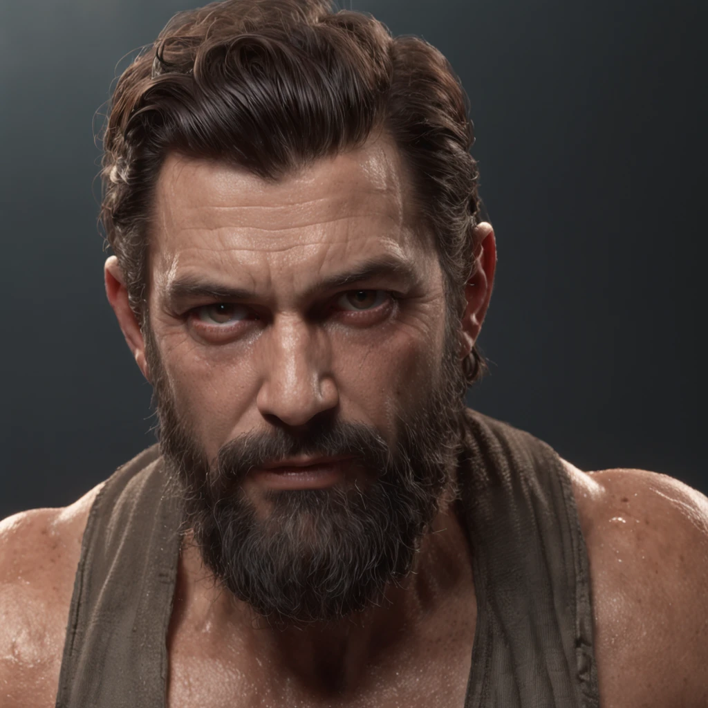 (Professional 3D rendering:1.3) de (Realistic:1.5) foto de arte mais bonita do mundo,soft features, RPGfran: 1.8, ((RPGfran: 1.8 Rough man hero muscular look wet hair grumpy beard long beard short beard and fierce expression in dynamic pose, fantastic location, majestoso ambiente desordenado)), corpo inteiro 8k unidade render, action shot, poros da pele, very dark lighting, sombreamento pesado, circunstanciado, rosto detalhado, (Vibrando, fotografia realista, Realistic, Dramatic, Escuro, foco nítido, 8k), (Roupas de couro velhas danificadas pelo mau tempo:1.4), ((((Use peles)))), (intrincado:1.4), decadente, (altamente detalhado:1.4), Pintura digital, rendering by octane, art stations, conceito-arte, liso, foco nítido, illustration, germe da arte, (Loish:0.23), Wlop Ilya Kuvshinov, e greg rutkowski e alphonse mucha gracias, (global ilumination, studiolight, light volumetric), chuva forte, floating particles, patife, fantasia, Nosso, Corpo inteiroesbiano, ((Fundo escuro e antigo da cidade:1.3)),CGSesociedade,art stations, RPGfran: 1.8
