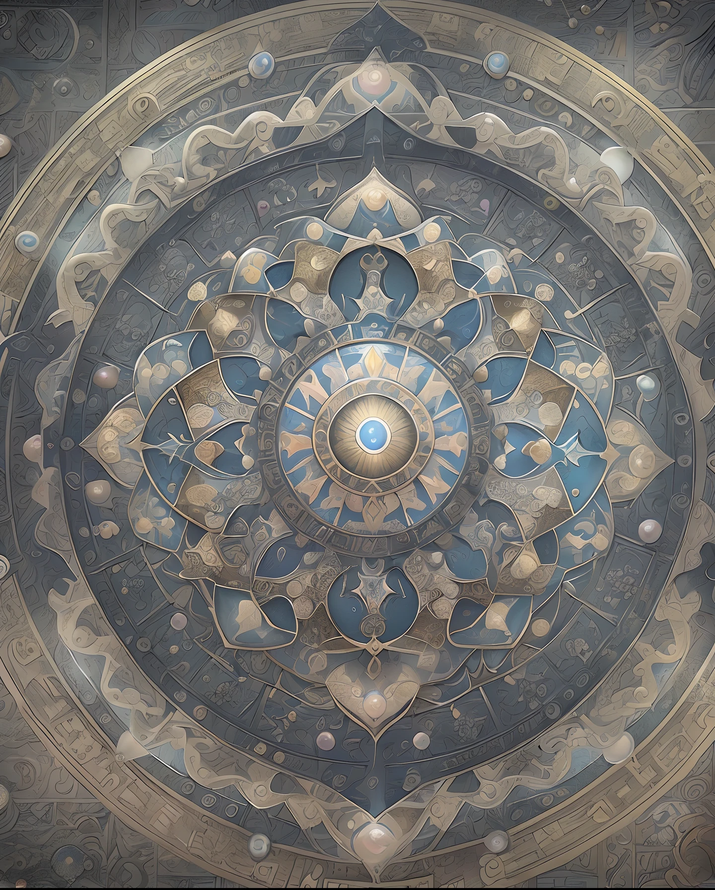 Array Special Effects Geometric and astrological central circular configuration、symmetry、Ancient beautiful Buddhist mandala、Printed with real pearls、Japan aesthetic masterpieces、top-quality、(the Extremely Detailed CG Unity 8K Wallpapers)