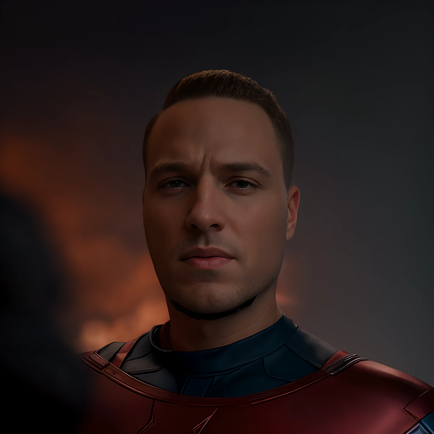 Dynamic, Action-packed illustration of Captain America posing in the middle of a fierce battle. Show Captain America in a heroic and powerful posture, exuding strength and determination. Imagine him in his iconic red, Branco, e traje azul, with the starry shield raised in one hand. Surround it with chaos and destruction, showing the intensity of the battle with explosions, escombros, and enemy forces. Use dynamic pose and dynamic lighting to improve the sense of movement and energy in the scene. Pay attention to details like Captain America's expression, definition muscular, e a textura de seu figurino. Geral, create a visually stunning and adrenaline-filled portrait of Captain America in the middle of battle.