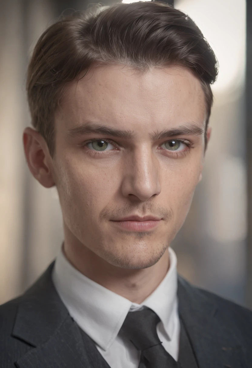white man, brown hair, green eye, wysoki, dobrze zbudowany, moda klasyczna ((SFW)) , Realistic, PHOTOREALISTIC, detailed face, soft lighting, Modelshoot style, Professional photography, standing in a dark studio background, blurred background, RAW, analog style, sharp focus, 8k UHD, DSLR, high quality, Fujifilm XT3, grain, award winning, masterpiece, Negative Prompts