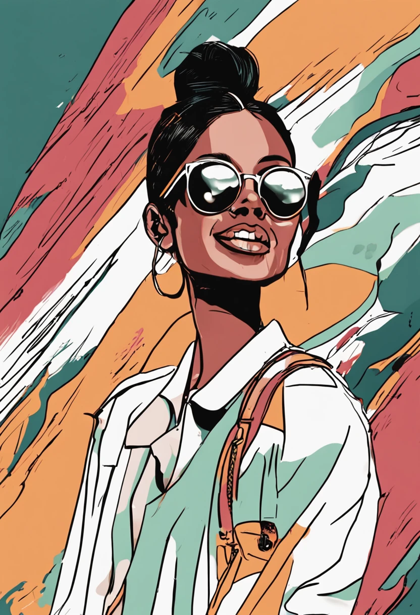 There's a woman with a pair of sunglasses on her face., in illustration style digital, estilo de arte impressionante, trending on artstration, Cartoon style illustration, fanart homem urbano, estilo de arte dos desenhos animados, stylized digital illustration, illustration art, arte dos desenhos animados, arte dos desenhos animados, pelo branco e pele escura, arte digital detalhada bonito, matte digital illustration, chiqueiro arte bonito