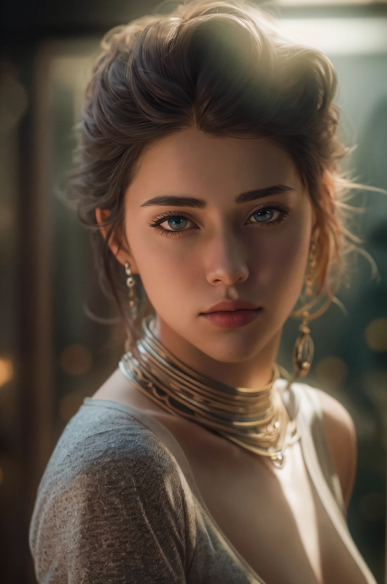 (highres, best quality:1.2), radiance, soft contours, upper body, detailed background,
(8k, RAW photo, best quality, masterpiece:1.2), (realistic, photo-realistic:1.37), ultra-detailed, (high detailed skin:1.2), 8k uhd, dslr, soft lighting, high quality, film grain, Fujifilm XT3, professional lighting, photon mapping, radiosity, physically-based rendering
photo of 18 y.o woman, detailed face and body, award-winning photography, detailed face, backlight, ultrarealistic, ray tracing, intense gaze, looking at viewer, cinematic lighting, RAW photo, 8k uhd, film grain, 1girl, germane girl, long straight black hair, bright ember eyes, white skin, scarlet lips, serious look, amber jewelry, casual clothes, cowboy shot,