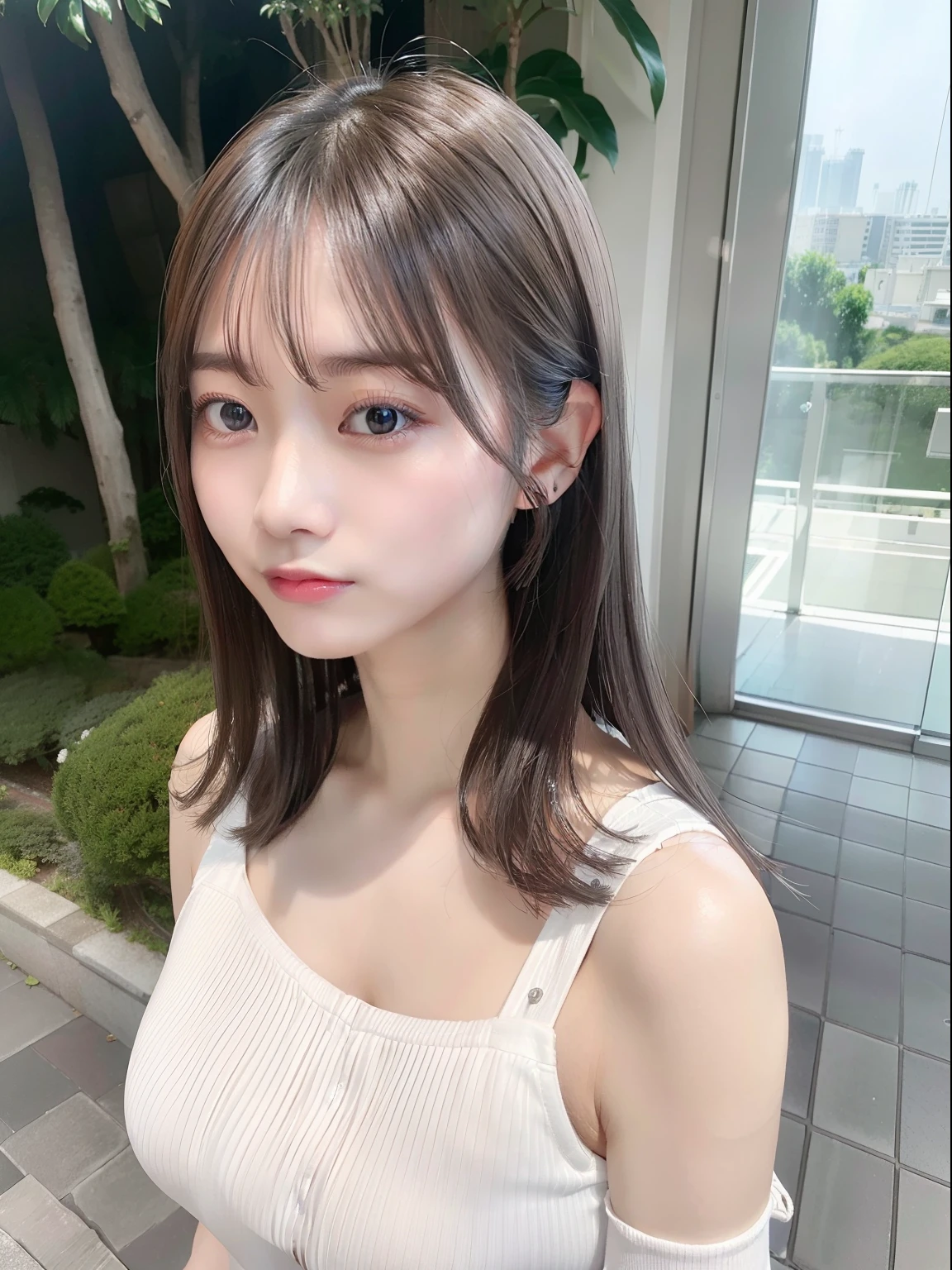one girl, (a beauty girl, delicate girl:1.3), (16 years old:1.3),oily skin,Slender,dynamic pose,Sweaty, break,(nude:1.5),((nsfw,bare breast,topless,exposure breast,bottomless,nipple,Small areola,embarrassed)),outdoor,sitting on bench break, very fine eyes,spread legs,(full body), (symmetrical eyes:1.3),(navel), break, (city), perfectly trimmed fingers, break, small breasts, brown eyes, parted bangs, brown hair, break, (eyes and faces with detailed:1.0), break, (masterpiece, best quality, ultra detailed, detailed face, 8k),