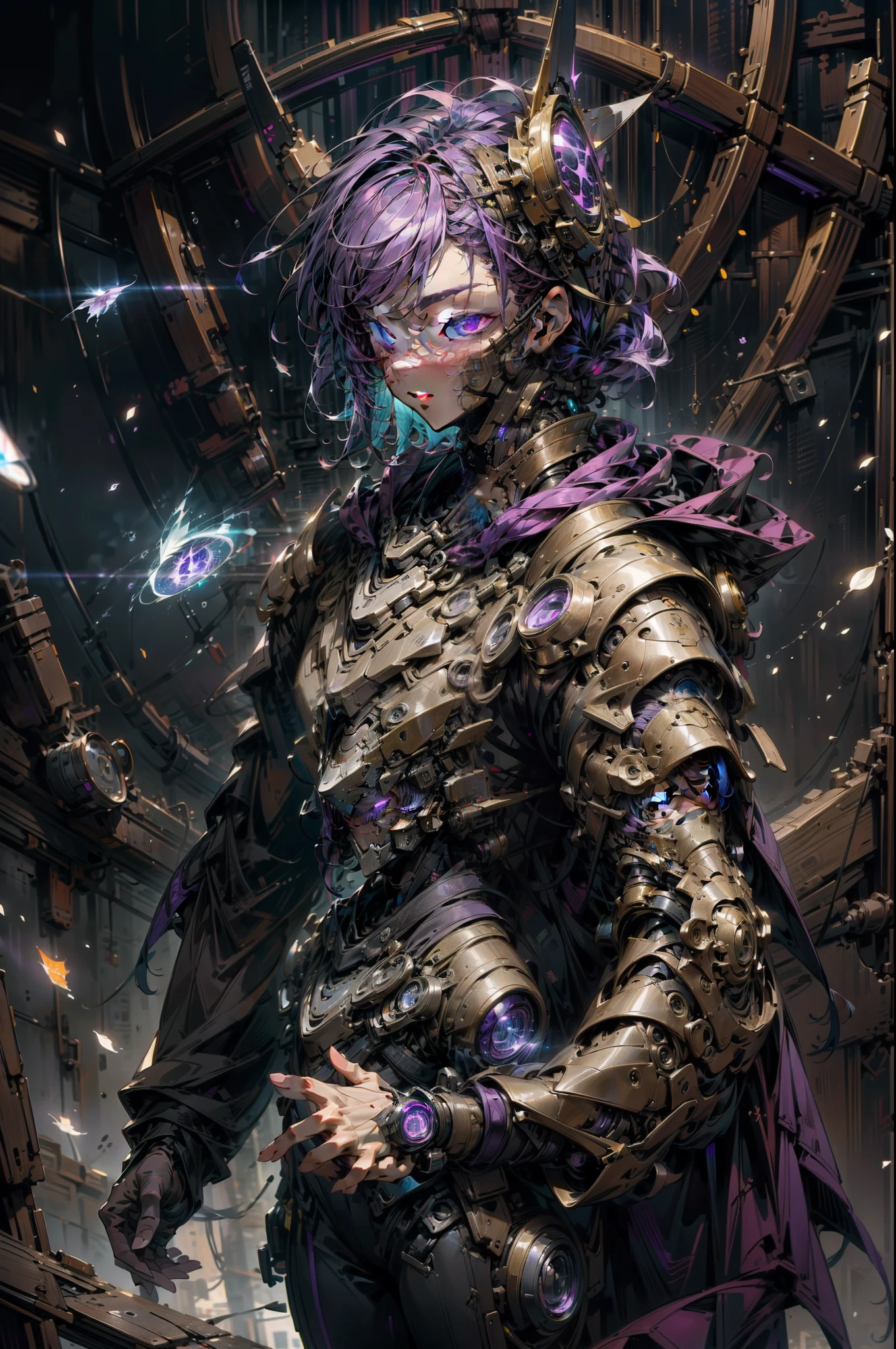 "1boy with a captivating black hoodie, sporting mesmerizing purple hair and luminous purple eyes. This masterpiece showcases the highest quality and is captured through a unique fisheye lens. The solo subject exudes an enigmatic aura while wearing a mysterious mask."