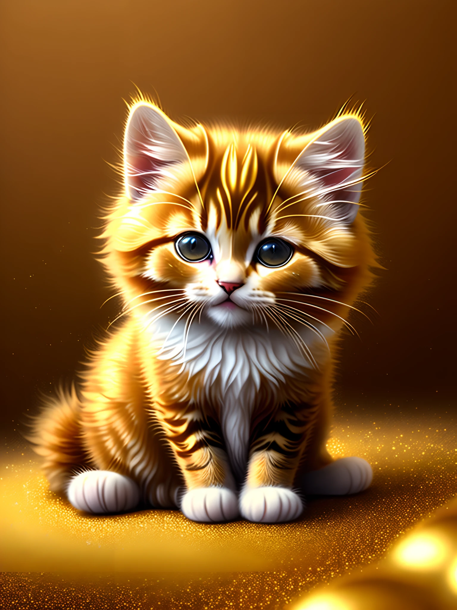 The kitten was covered in golden fur,Sparkling,It looks like it's just rubbed with oil。
