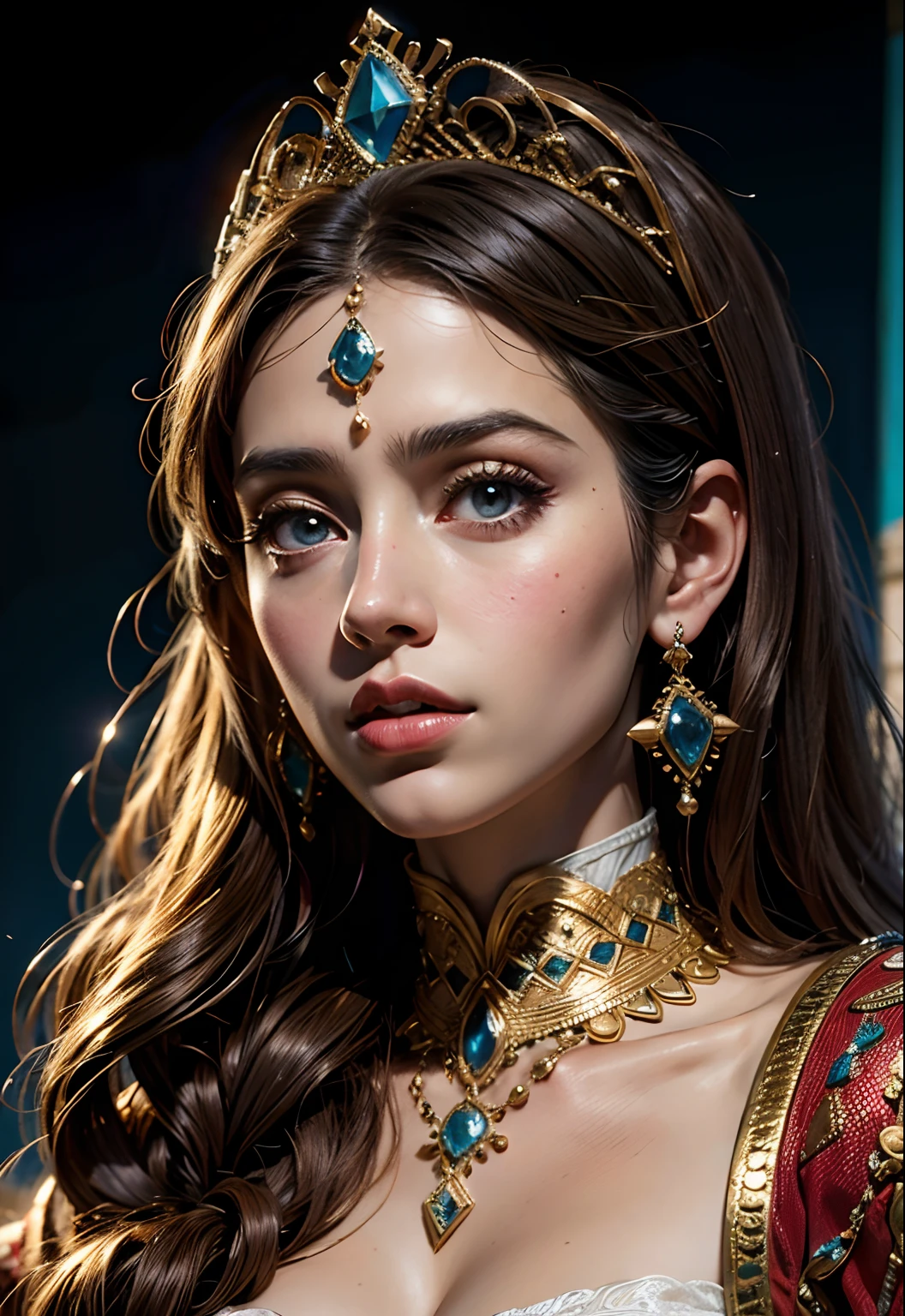 Un portrait de princesse arabe tenant le drapeau marocain hyper realistic super detailed