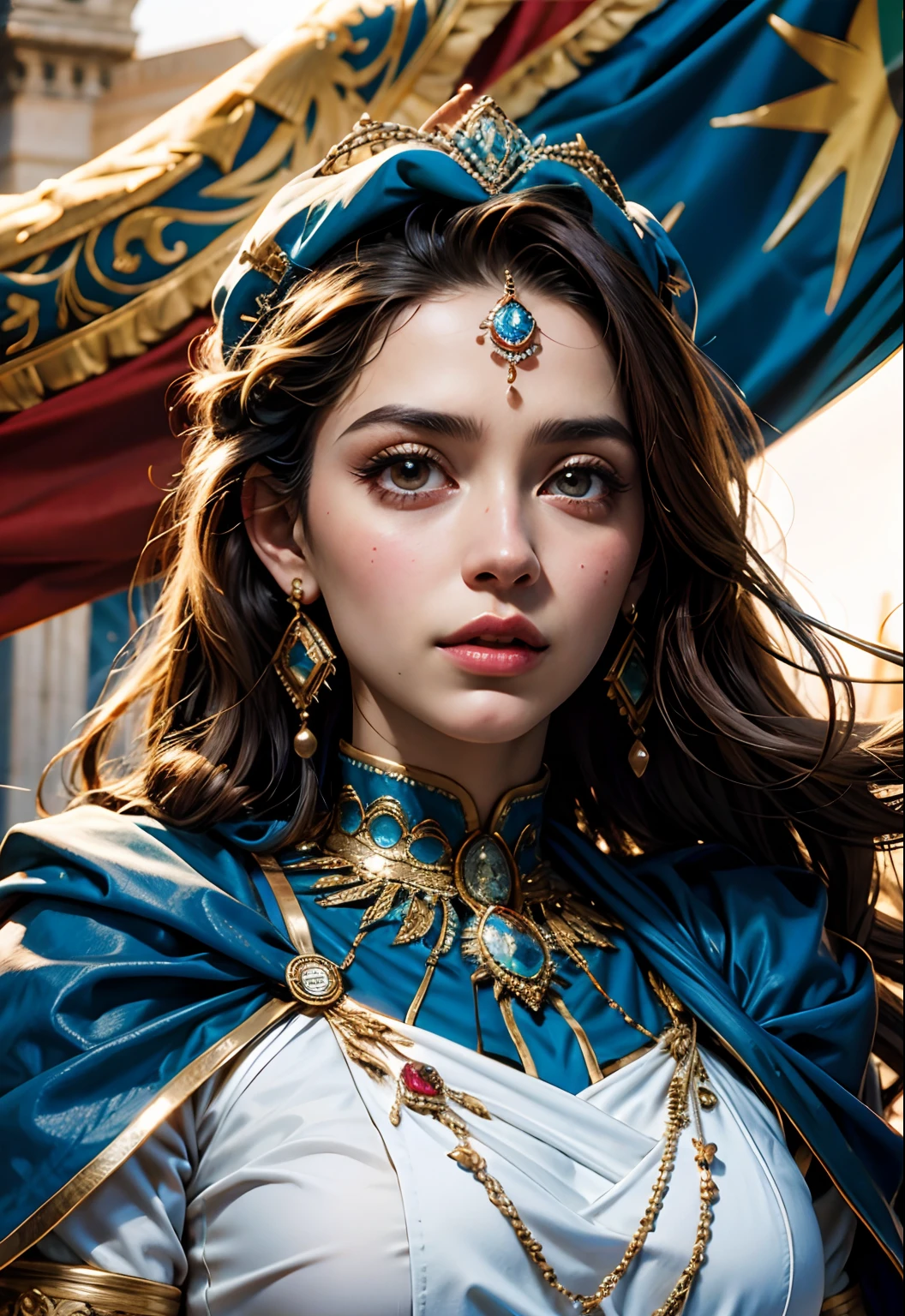 Un portrait de princesse arabe tenant le drapeau marocain