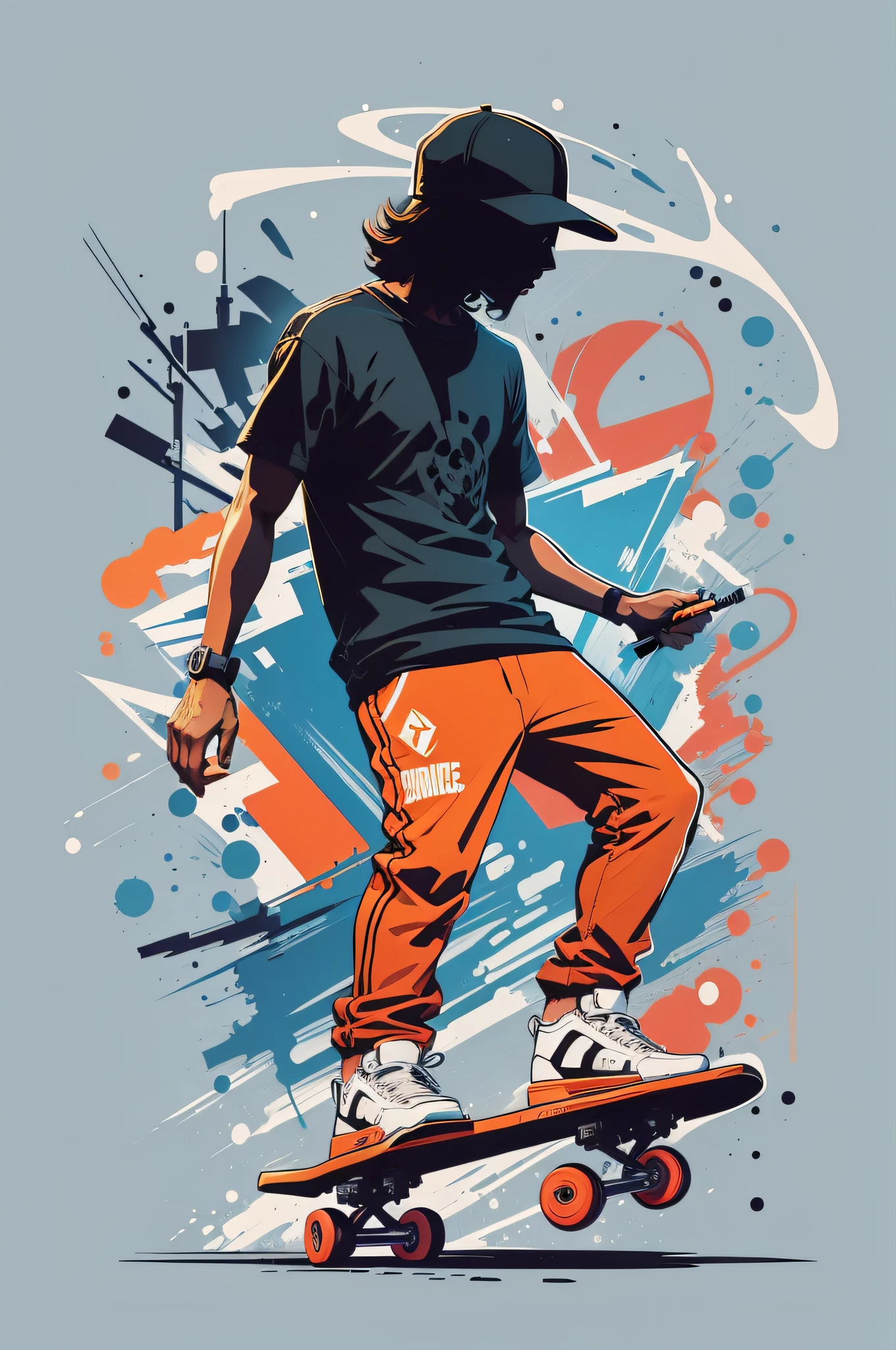 artwork t shirt design a silhouette skaters of graffiti style , vector art,print,minimalist logo,flat design