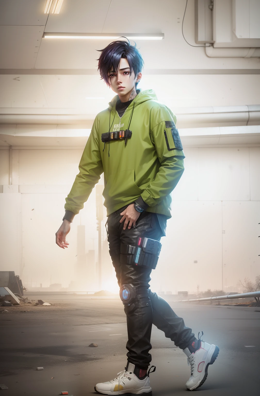 Anime boy character cyberpunk hyperealistic cinematic lights 8k realistic