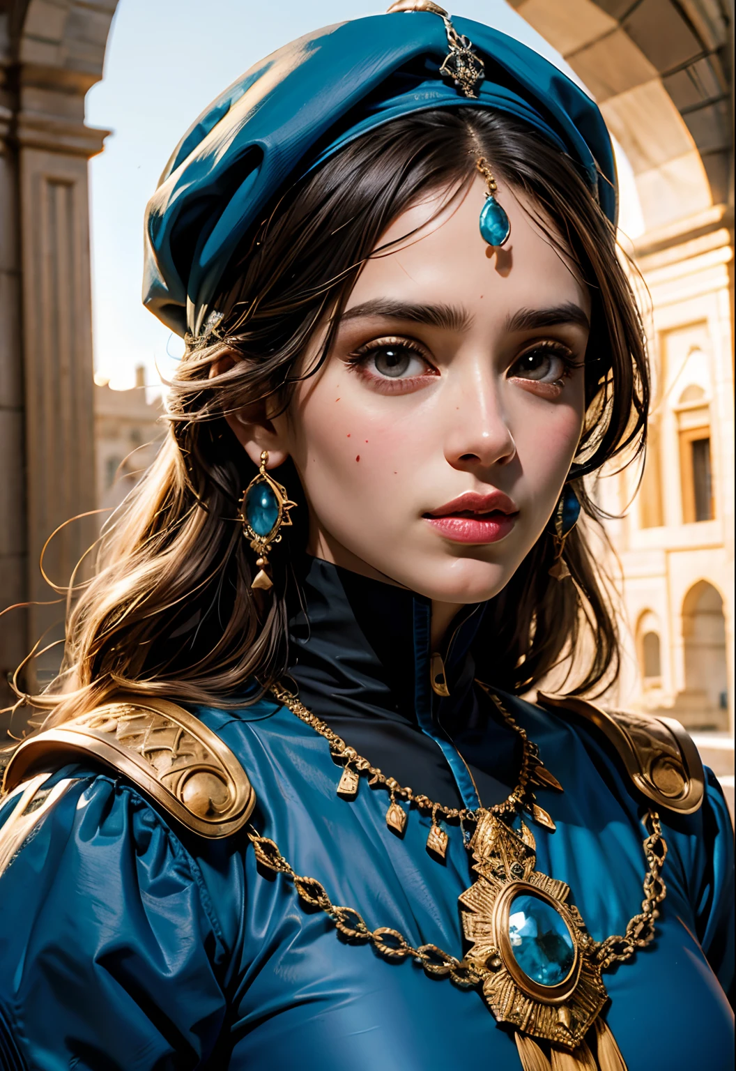 Un portrait de princesse arabe tenant le drapeau marocain hyper realistic super detailed