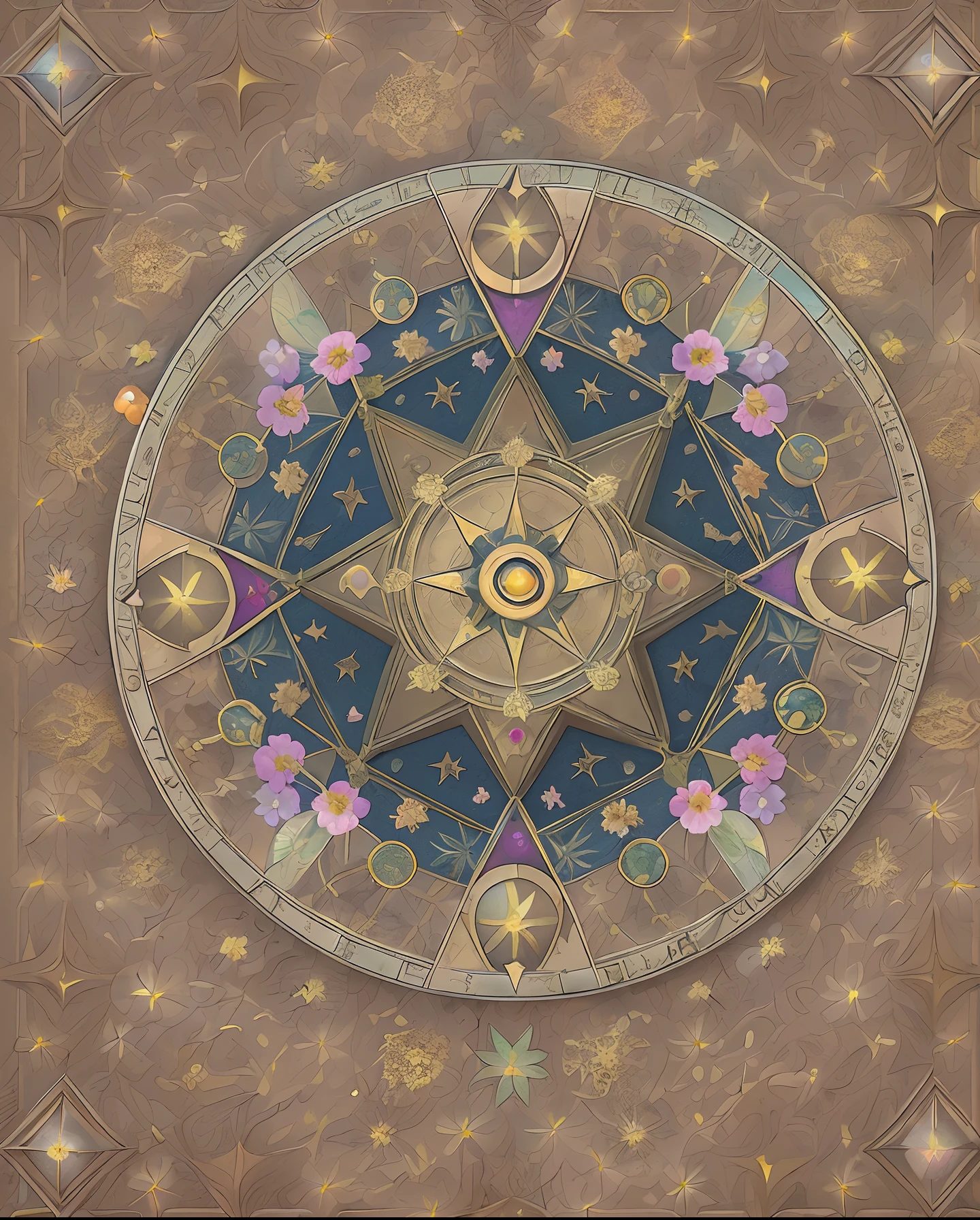 Array Special Effects Geometric and astrological central circular configuration reproduced with flowers、Symmetrical and colorful、Recreated with ancient beautiful Buddhist magic square flowers、Print real pearls、An aesthetic masterpiece of magic squares、top-quality、(the Extremely Detailed CG Unity 8K Wallpapers)、Flower Magic Square、