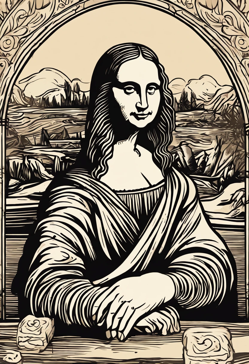 inspirado em mona lisa do leonard da vinci estilo arte dos desenhos animados, stylized digital illustration, illustration art, arte dos desenhos animados, pele escuro, cabelos ruivos, arte digital, holding a piece of pizza with his left hand, do lado da boca, with the intention of eating, a pizza com o queijo escorrendo,