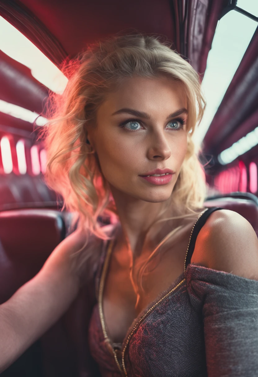 a close up of a woman in a black bra top on a plane, a picture by Karl Völker, reddit, tachisme, blonde goddess, jaw-dropping beauty, beautiful blonde girl, a gorgeous blonde, jaw dropping beauty, in the air, in the sky, instagram model, alexa grace, airplane view, long blonde hair and large eyes