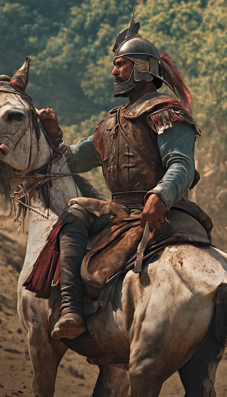 guerrero espartano, , Armadura sangrienta, en el campo de batalla, de rodillas, epopeya, 8k