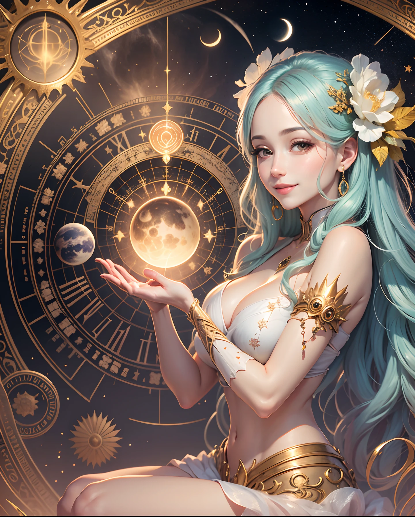birth chart, Venus, light, moon, sun, planet, star, gentle smile, rococo