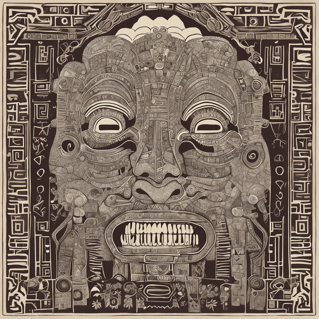 Daily Theme: Terra Perdida da Arte de Teotihuacan por Tim Burton e Paul Klee, ultra altamente detalhado, pintura digital detalhada, intrincado, Clareza, alta qualidade, mask of the God Tlaloc of the lost city of Teotihuacan, alto contraste, muito colorido, circunstanciado, altamente sugestivo, trending on deviantart, Centrado, Miki Asai Macro fotografia, Close-up, hiper detalhado, trending on ArtStation, foco nítido, Studio photo, detalhes intrincados, altamente detalhado, Directed by: Greg Rutkowski