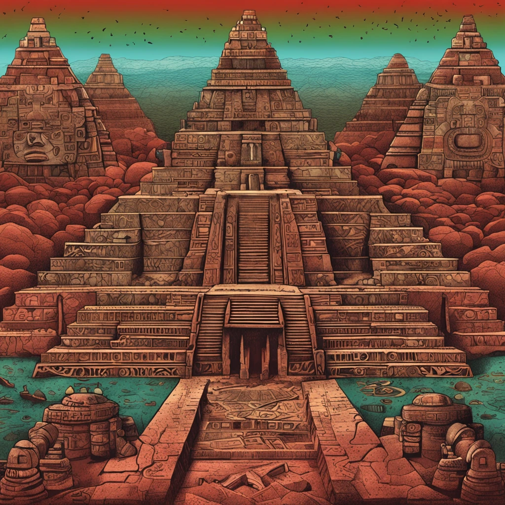 Daily Theme: Terra Perdida da Arte de Teotihuacan por Tim Burton e Paul Klee, ultra altamente detalhado, pintura digital detalhada, intrincado, Clareza, alta qualidade, mask of the God Tlaloc of the lost city of Teotihuacan, alto contraste, muito colorido, circunstanciado, altamente sugestivo, trending on deviantart, Centrado, Miki Asai Macro fotografia, Close-up, hiper detalhado, trending on ArtStation, foco nítido, Studio photo, detalhes intrincados, altamente detalhado, Directed by: Greg Rutkowski