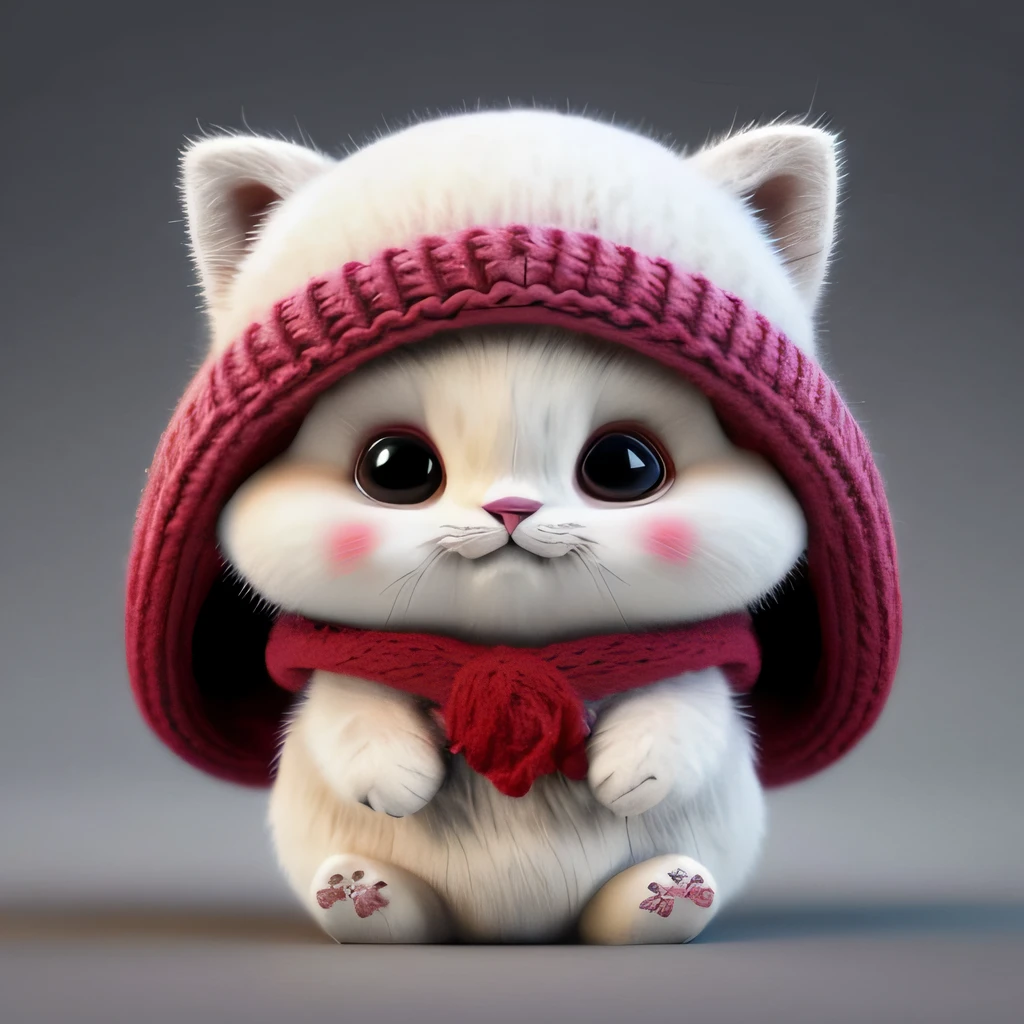 Close-up of a cat wearing a knitted hat and scarf, bonito 3 d render, adorable digital art, lovely digital painting, gato bonito, gato kawaii, personagem bonito dos desenhos animados, arte digital detalhada bonito, foto de gato bonito, um gato bonito, fofo! c4d, personagem bonito, arte fofa, gatinho bonito, brinquedo bonito, bonito bonito