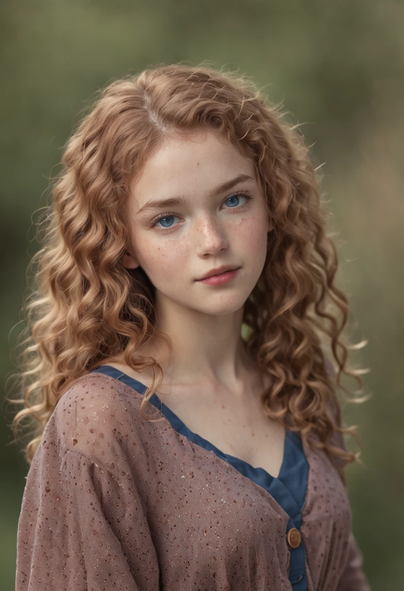 A young girl with long curly hair and blue eyes - SeaArt AI