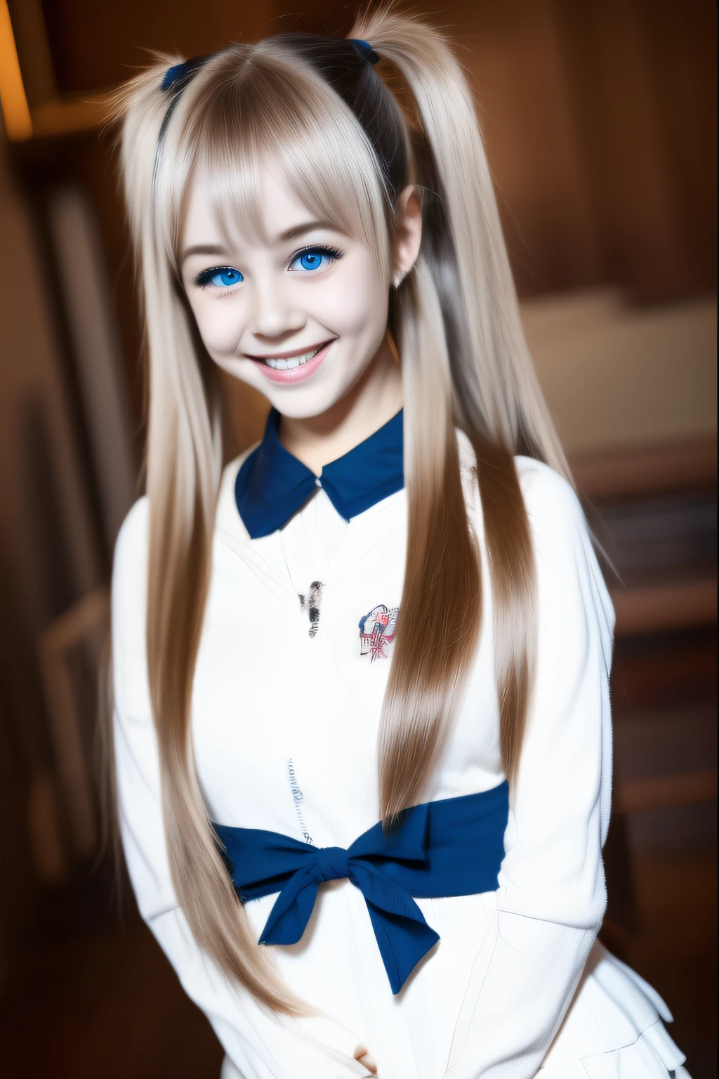 Caucasian cute smiling twin-tailed girl,Mischievous