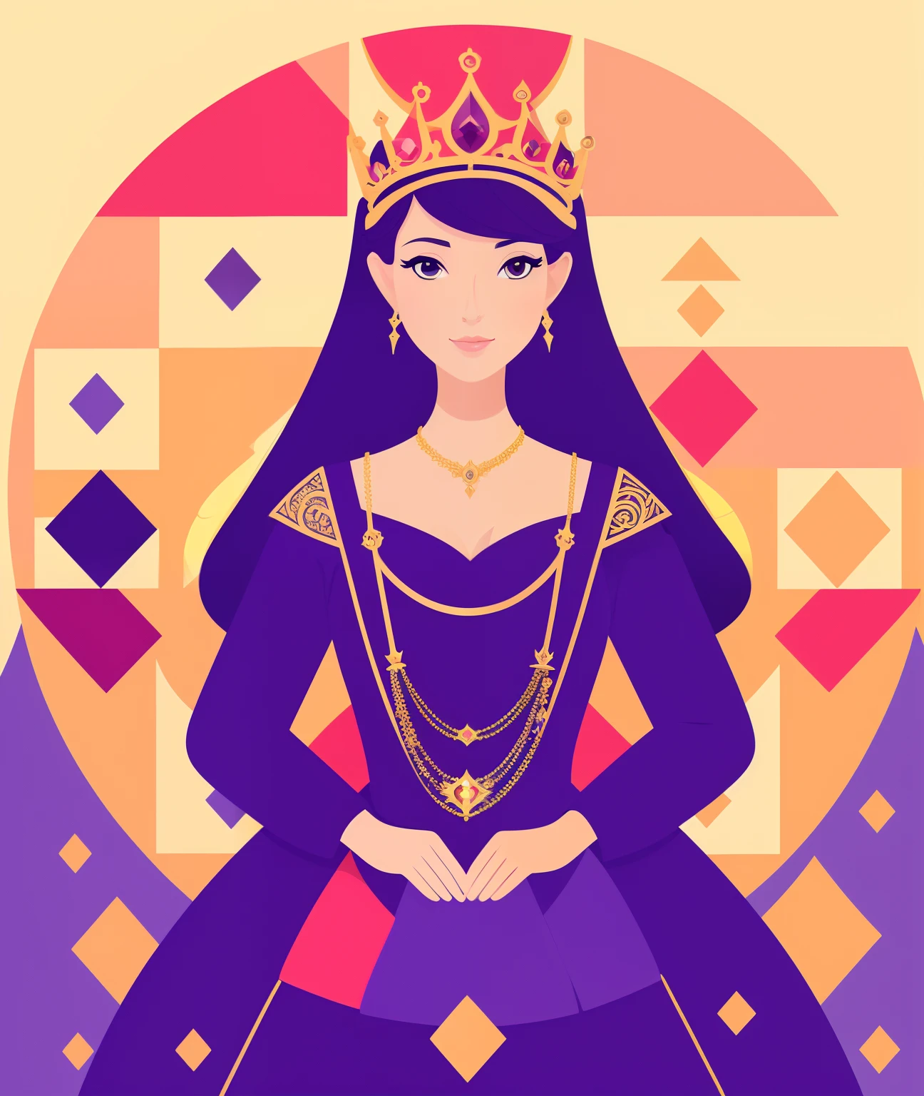 Cartoon illustration of a woman wearing a crown and a dress, Beautiful female princess, a beautiful fantasy empress, A royal woman, medieval princess, portrait of a princess, majesty in noble clothes, flat vector art, in style of digital illustration, jen bartel, portrait of a princess, beautiful queen, beautiful and elegant elf queen