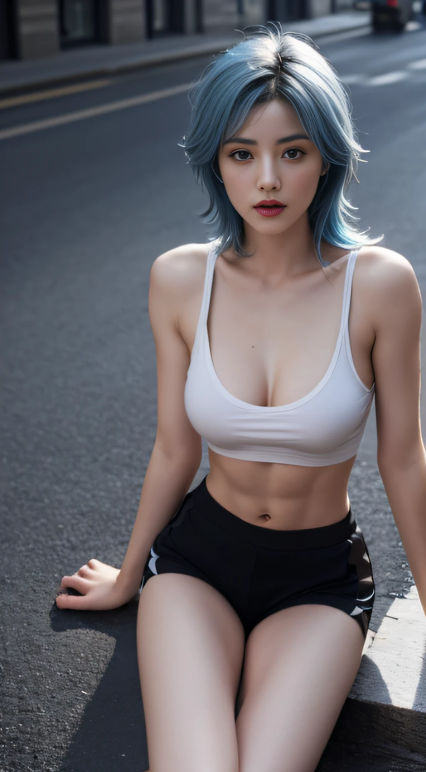 8K, Top Quality, Real Images, Intricate Details, Ultra Detail, Ultra High Resolution, Masterpiece, full body, Random T-shirt、Random attire , (Neon, On street:1.1),), sky blue hair, long hair, half-open strawberry lips, erect nipple,
Top quality, realistic, photorealistic, (complex details: 1.2), (delicate details), (cinematic light), clear lines, sharp focus, realistic face, detailed face, detailed breast, Beautiful girl with accentuated slender abs: 1.4, Six Pack Abs: 1.4, Bust Botox, Big, Perfect Body, detail leg,
Unity 8K wallpaper, ultra high definition, (photorealistic: 1.4)