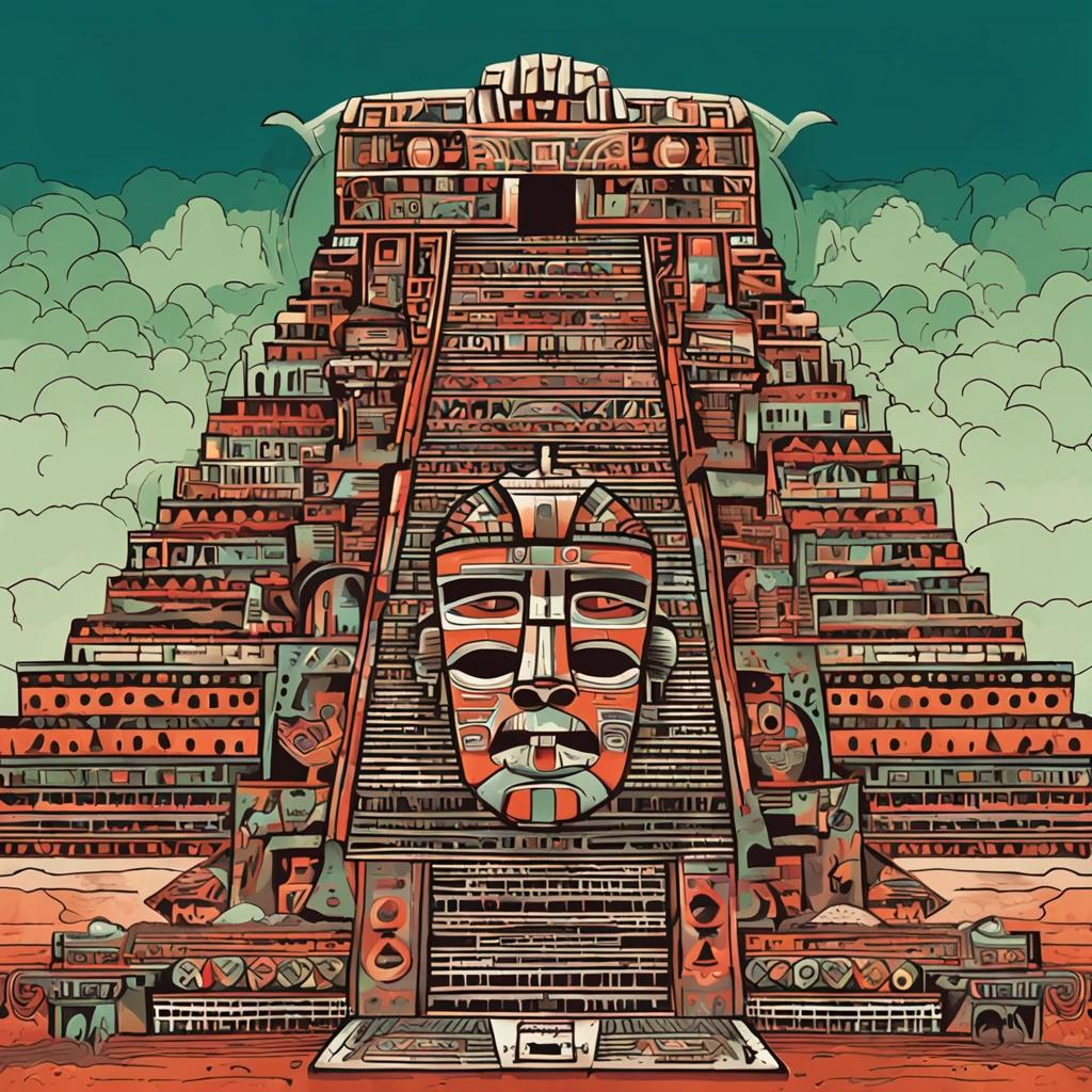 Daily Theme: Terra Perdida da Arte de Teotihuacan por Tim Burton e Paul Klee, ultra altamente detalhado, pintura digital detalhada, intrincado, Clareza, alta qualidade, mask of the God Tlaloc of the lost city of Teotihuacan, alto contraste, muito colorido, circunstanciado, altamente sugestivo, trending on deviantart, Centrado, Miki Asai Macro fotografia, Close-up, hiper detalhado, trending on ArtStation, foco nítido, Studio photo, detalhes intrincados, altamente detalhado, Directed by: Greg Rutkowski