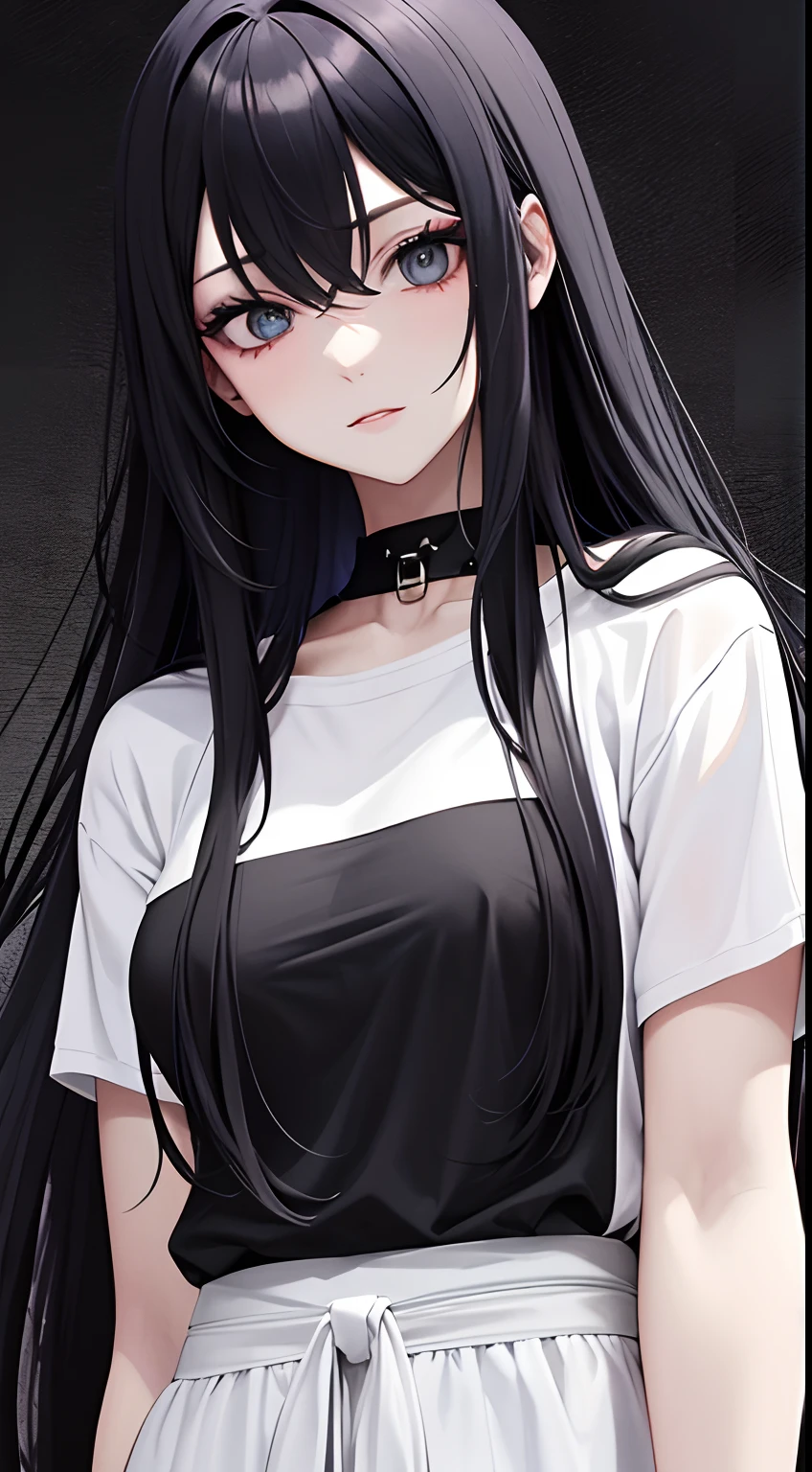 Anime girl with long black hair and white shirt posing for a picture ...