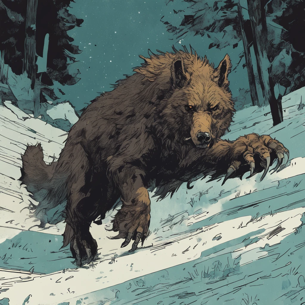 Werewolf, closeup portrait, Artwork by Gerald Brom. Intricately detailed, pen and ink, process colors, deep color, Andrew Wyeth Alessandro Gottardo Katherine Lam, Strybk Style, Broken Glass Effect, Rich Deep Color, Distorted Photography, Pixelated Censored Strokes, Shimmering Swirl Glitter, acrylic painting, trending on pixiv fanbox, palette knife and brush strokes, style of makoto shinkai jamie wyeth james gilleard edward hopper greg rutkowski studio ghibli genshin impact