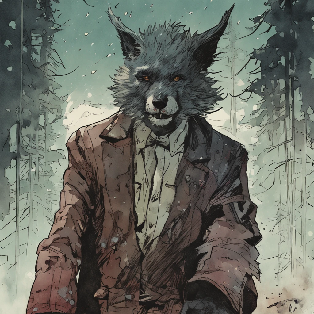 Werewolf, closeup portrait, Artwork by Gerald Brom. Intricately detailed, pen and ink, process colors, deep color, Andrew Wyeth Alessandro Gottardo Katherine Lam, Strybk Style, Broken Glass Effect, Rich Deep Color, Distorted Photography, Pixelated Censored Strokes, Shimmering Swirl Glitter, acrylic painting, trending on pixiv fanbox, palette knife and brush strokes, style of makoto shinkai jamie wyeth james gilleard edward hopper greg rutkowski studio ghibli genshin impact