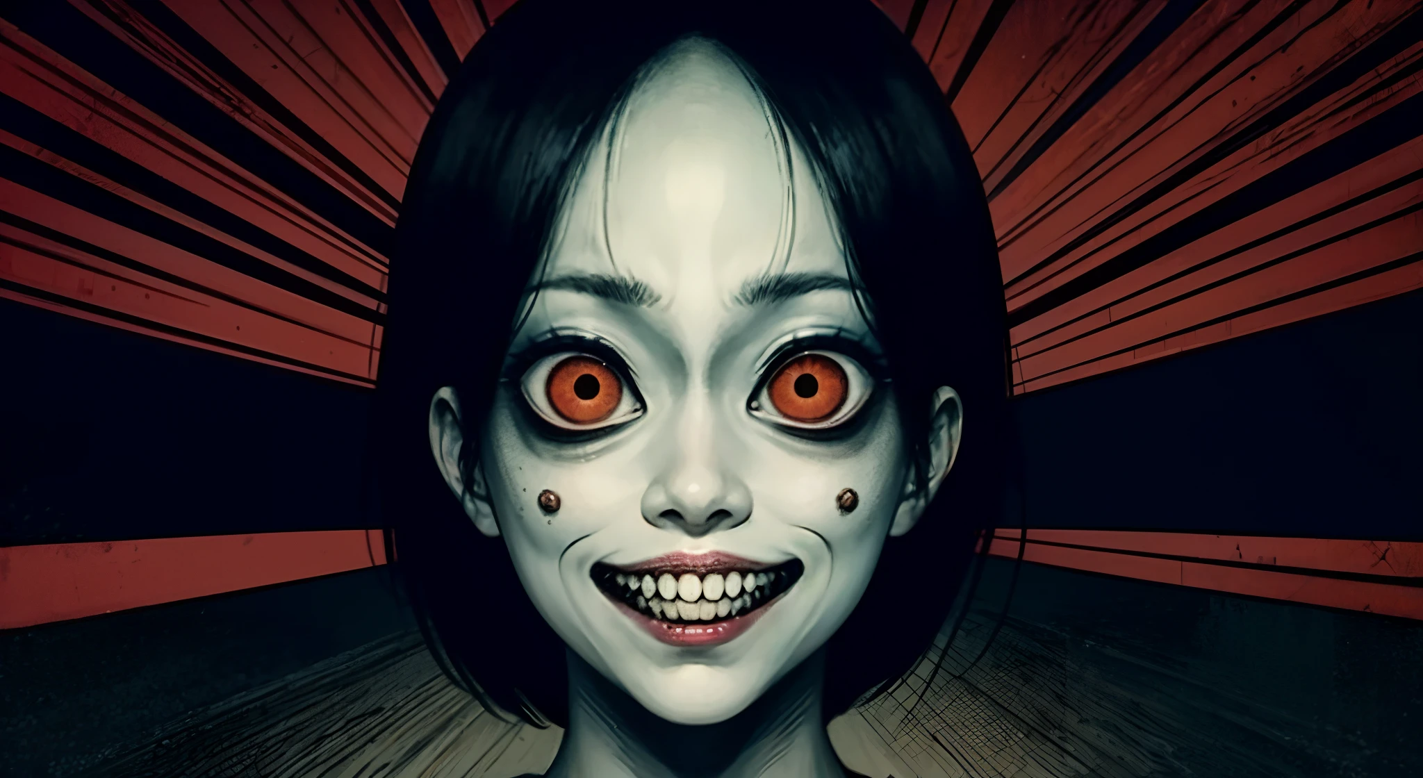 [(Junji Ito:1.4), creepy, dark, black and yellow, Uma Thurman like at "Kill Bill", detailed line art, unsettling, horror manga style, twisted, psychological horror, grotesque, morbid, surreal]