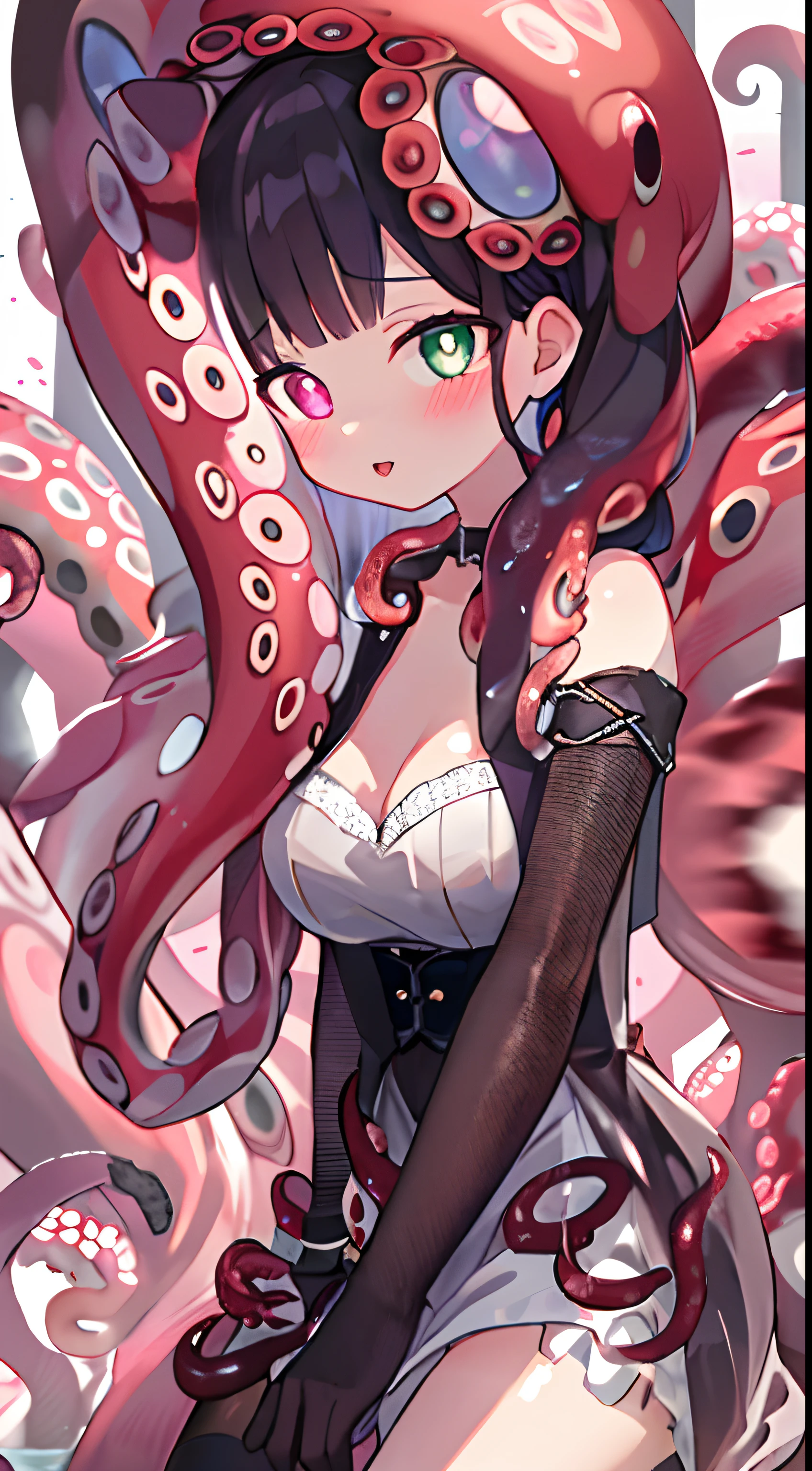 one-girl、Large breasts，Protrude the head，Heterochromia of the pupils，Pink heart-shaped pupils，Big head、Lots of detail、Cute girl，largeeyes、The background is complex、The face is close to the audience，Big orange eyes、Red blush、Tears、Tongue stock、Mouth open、Happy emoji，Milky white liquid，Giant octopus catches the maiden、Long dress，The tentacles grab the arm，The tentacles are wrapped around the crotch、Tentacles grasp the buttocks、Tentacles grasp the legs，Under the water、20+tentaculata，There are many smaller eyes on the tentacles，Black Castle Background，Octopus tentacles，The tentacles are covered with eyes，Tentacles wrap maiden，Lots of details，monstergirl，Under water，wonderful dress，dark castle background，black lence stockings，Tentacles wrap around the body，The body is wrapped in many tentacles，A large amount of colored mucus，Bust，Face close to camera ，Cute girl imprisoned in the ruins of a building,ventania,Pink colorful hair, Colorful eyes,Beautiful outfit、Bright red sky、view the viewer,Lens flare,Dramatic, Bruising all over the body、Tentacles, Tentacle sex, vaginal, Tentacle bound legs, Tentacle bound arms, Tentacle shackles arms, Blush,